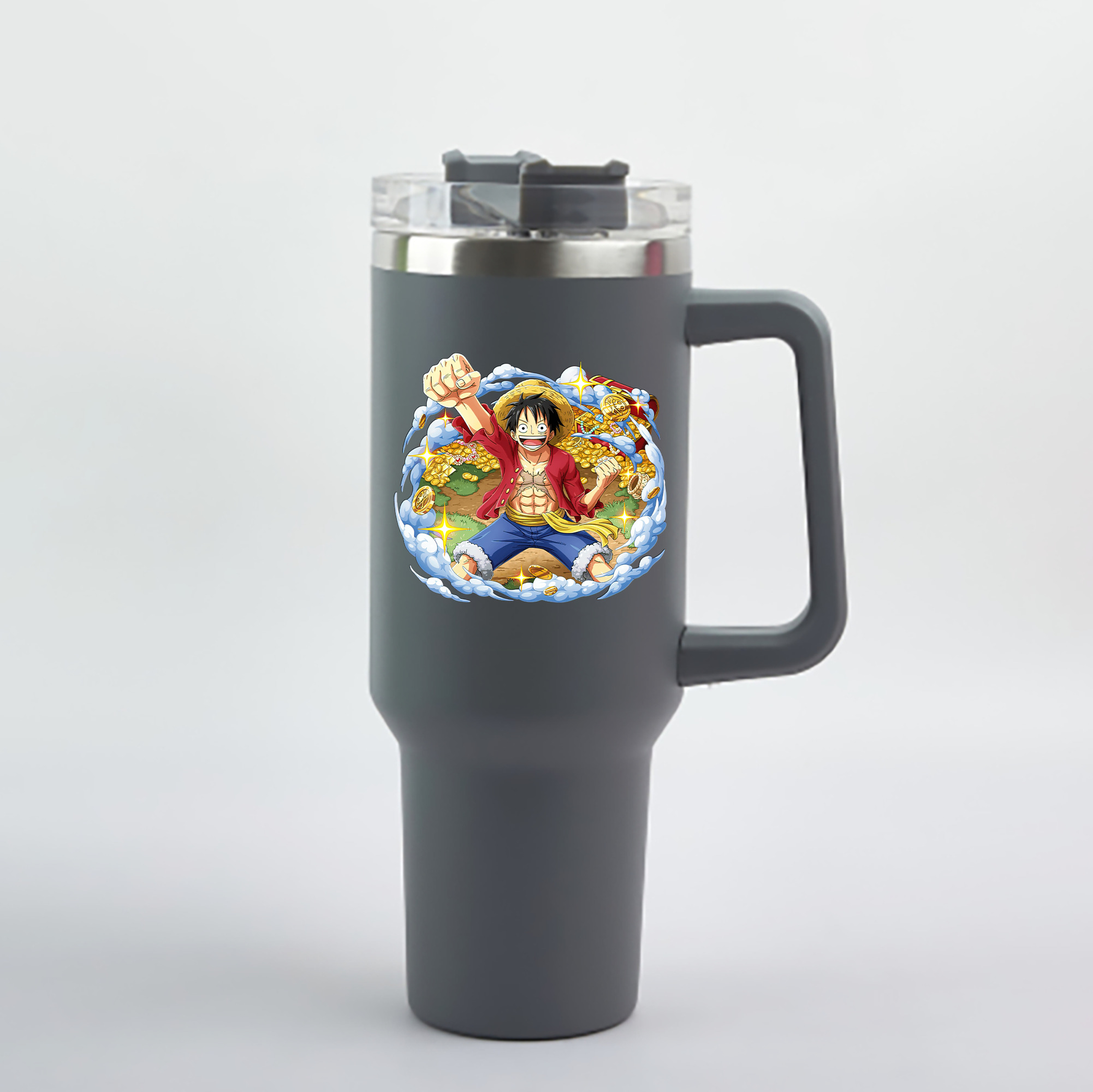 ワンピース モンキー・D・ルフィ ONE PIECE Monkey D. Luffy 1200mL車用タンブラー - クリスタルステッカー（プラスチックストロー付き）