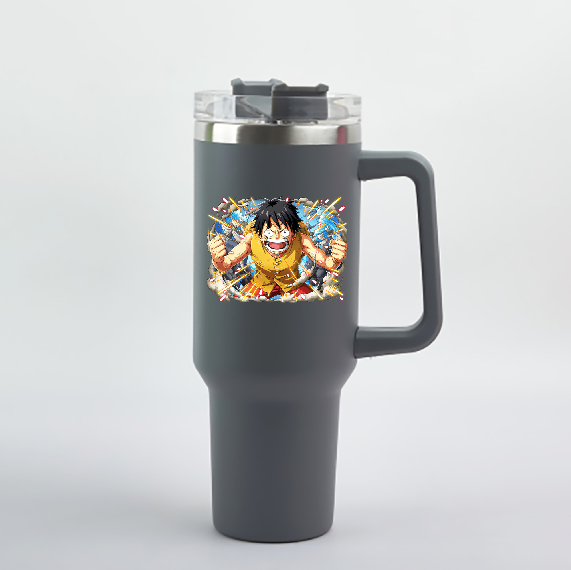 ワンピース モンキー・D・ルフィ ONE PIECE Monkey D. Luffy 1200mL車用タンブラー - クリスタルステッカー（プラスチックストロー付き）