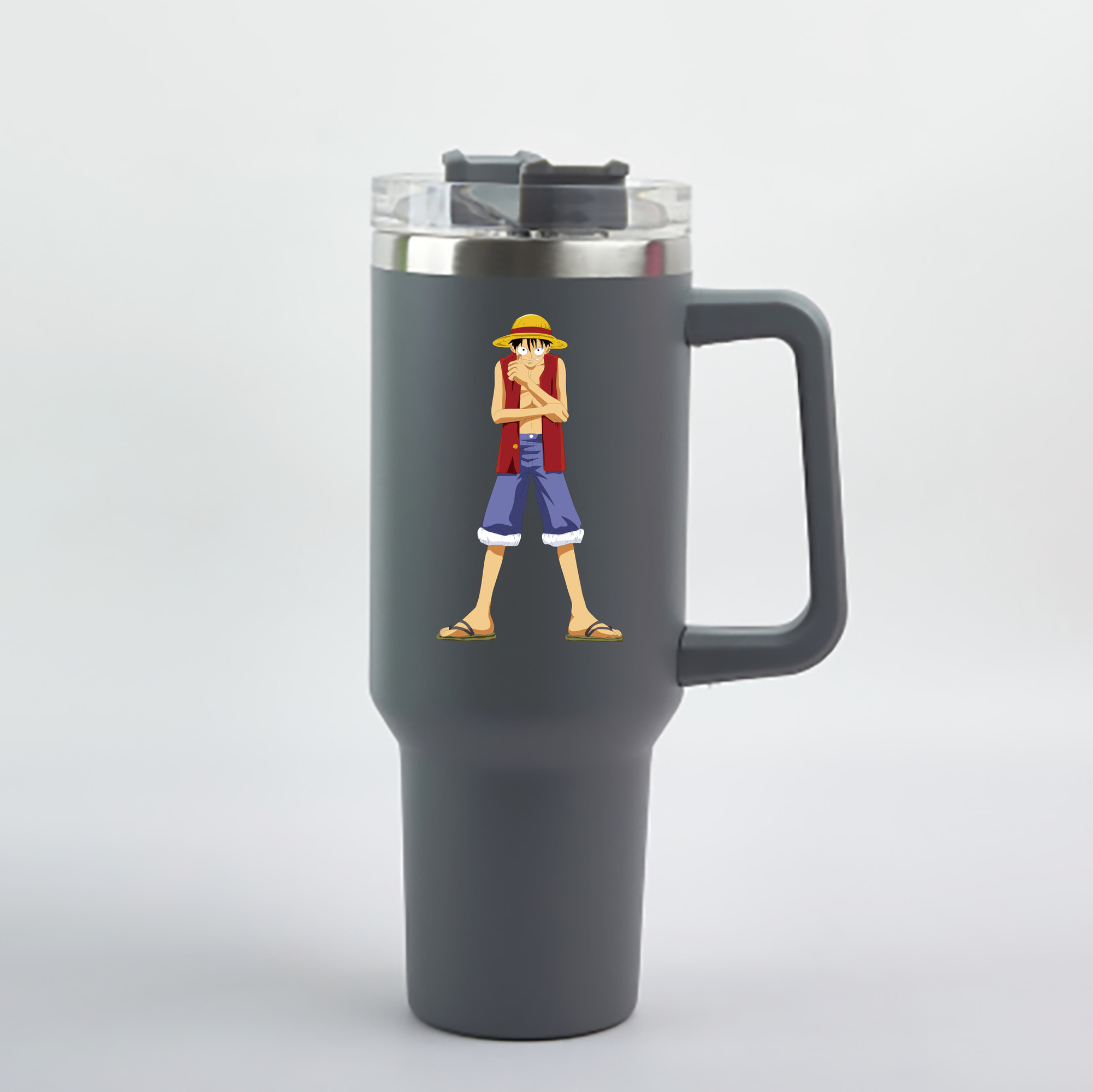 ワンピース モンキー・D・ルフィ ONE PIECE Monkey D. Luffy 1200mL車用タンブラー - クリスタルステッカー（プラスチックストロー付き）