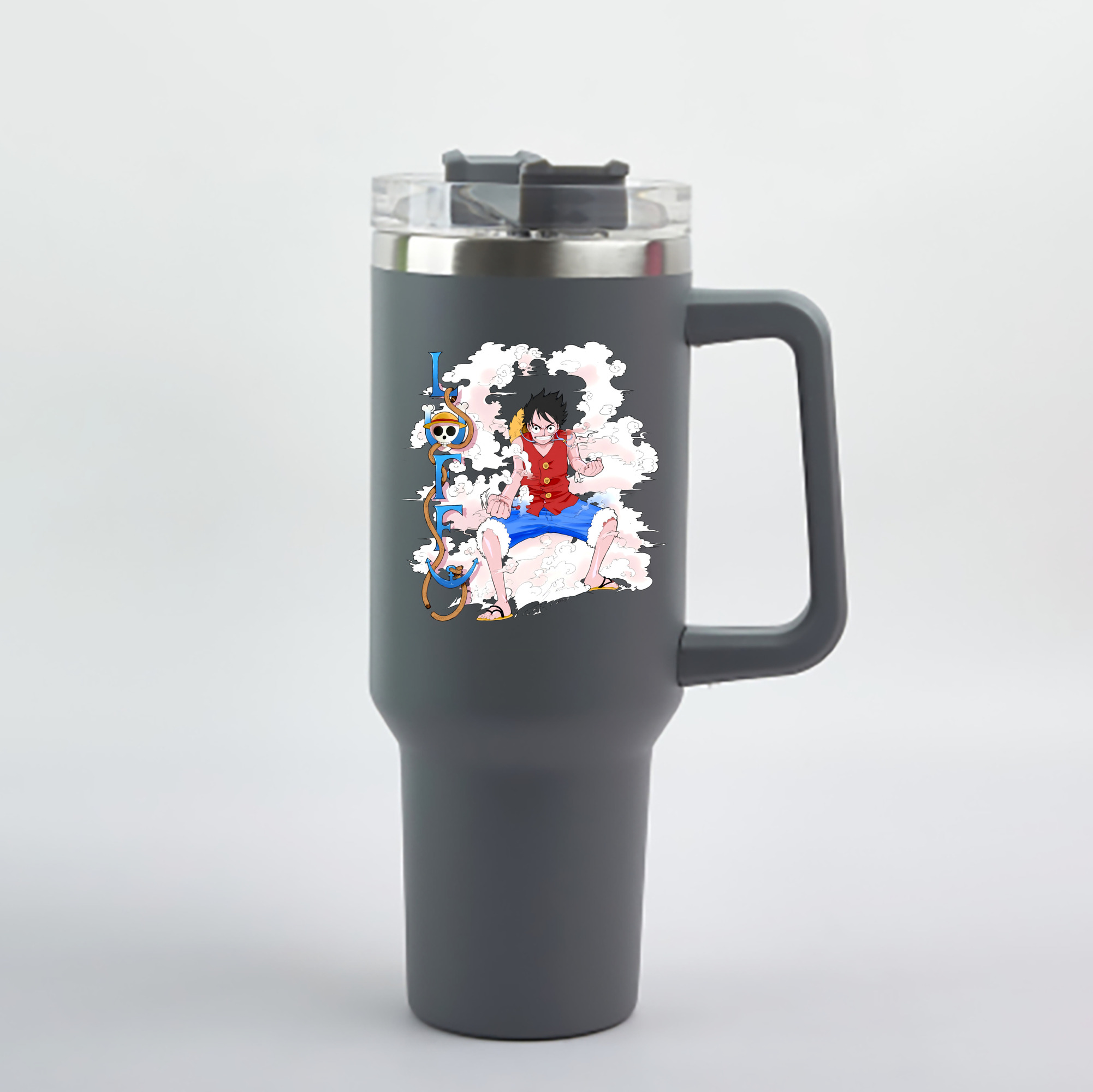 ワンピース モンキー・D・ルフィ ONE PIECE Monkey D. Luffy 1200mL車用タンブラー - クリスタルステッカー（プラスチックストロー付き）