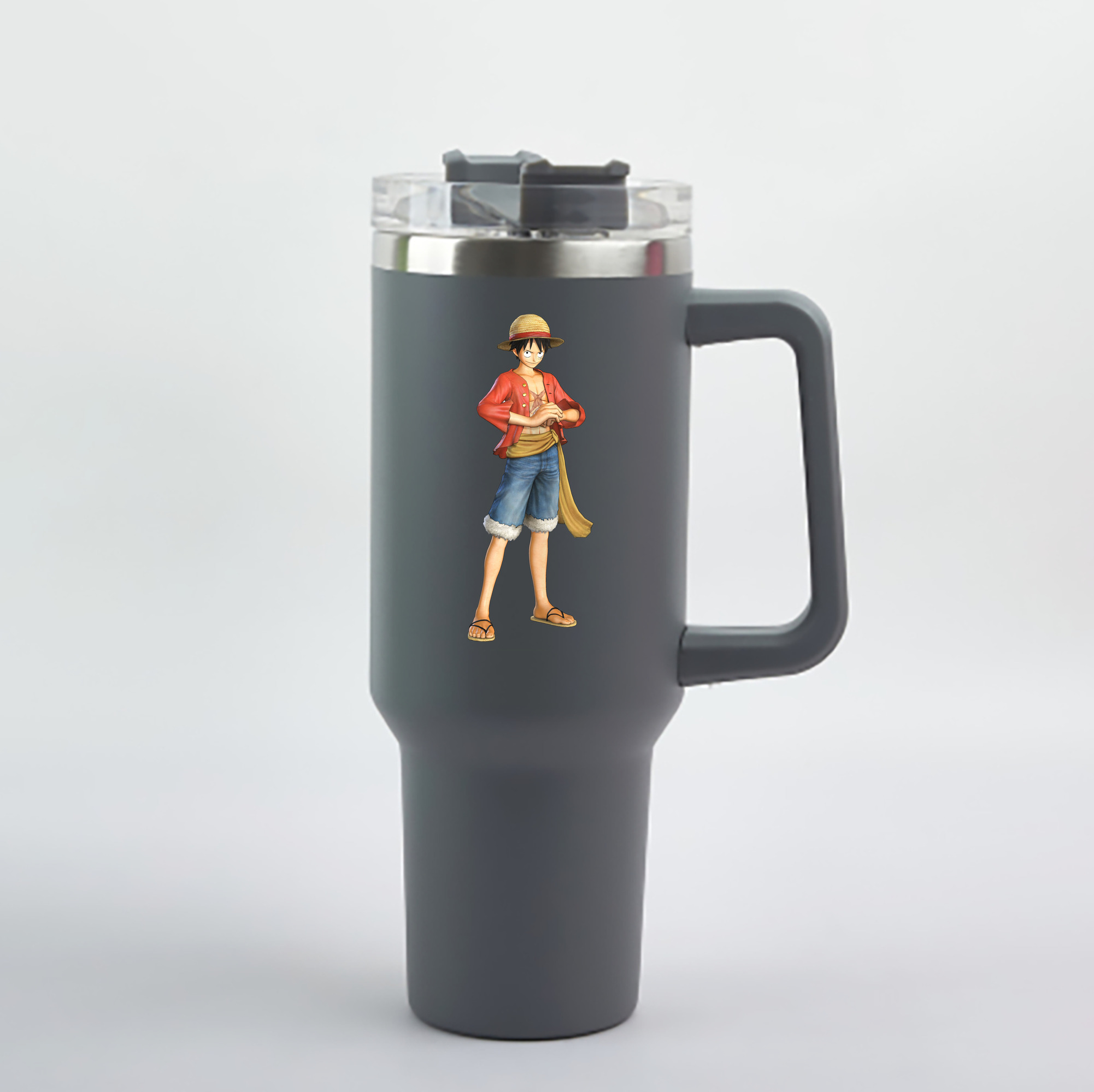 ワンピース モンキー・D・ルフィ ONE PIECE Monkey D. Luffy 1200mL車用タンブラー - クリスタルステッカー（プラスチックストロー付き）