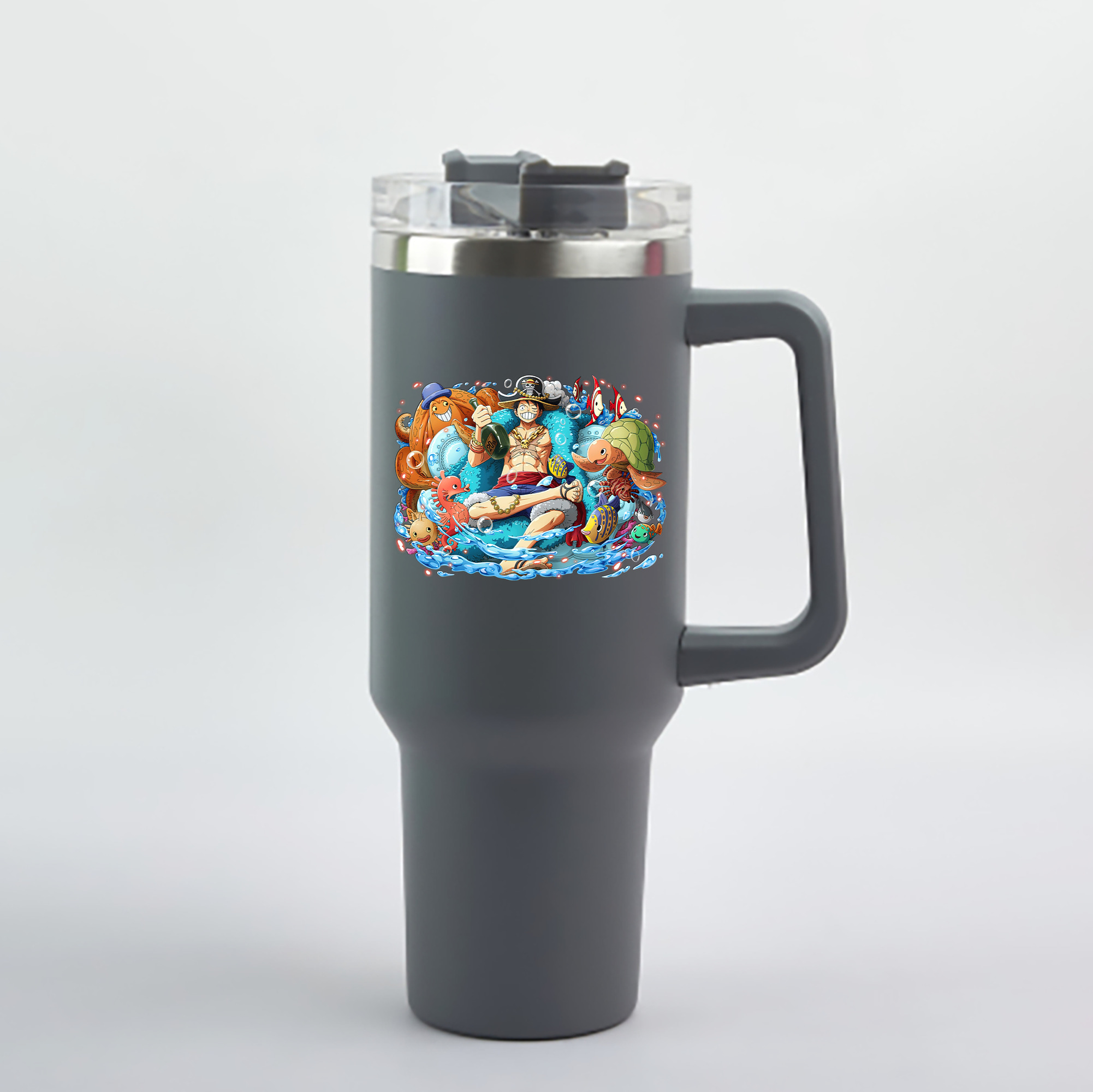 ワンピース モンキー・D・ルフィ ONE PIECE Monkey D. Luffy 1200mL車用タンブラー - クリスタルステッカー（プラスチックストロー付き）
