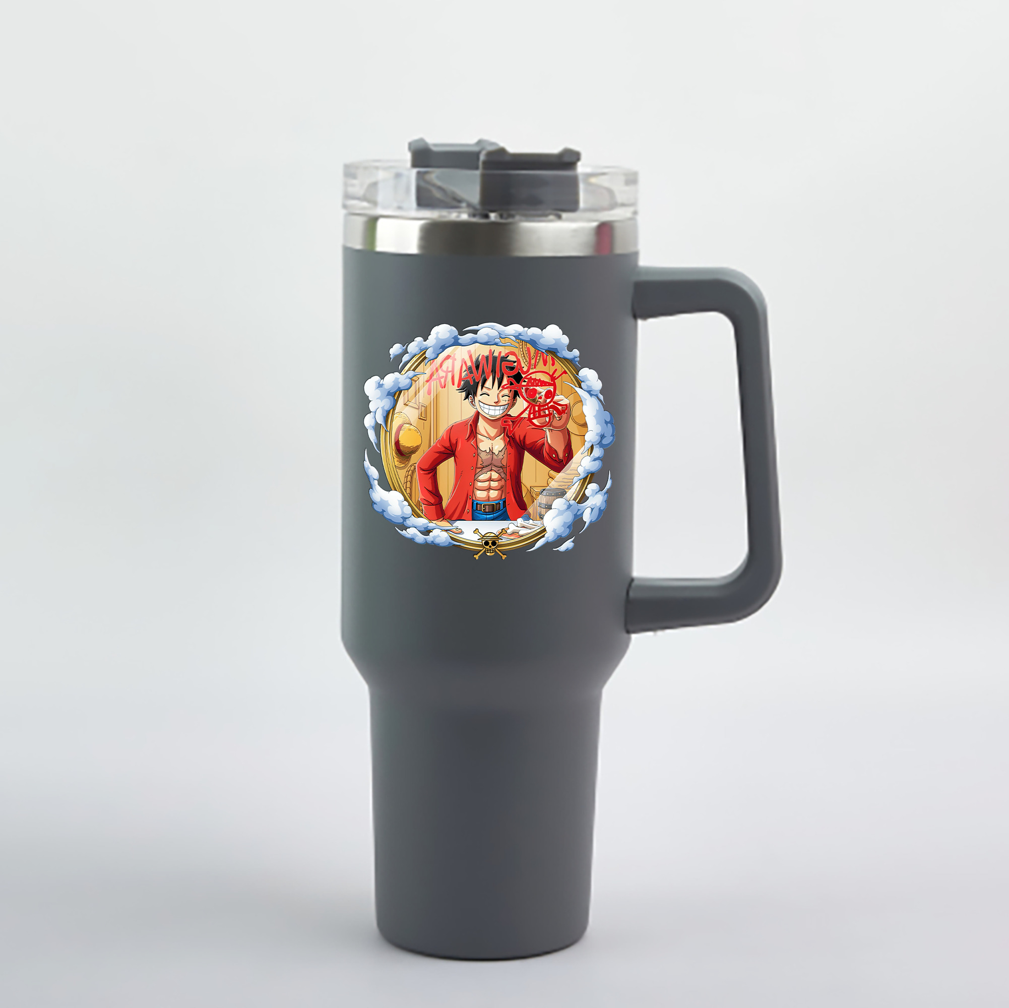 ワンピース モンキー・D・ルフィ ONE PIECE Monkey D. Luffy 1200mL車用タンブラー - クリスタルステッカー（プラスチックストロー付き）