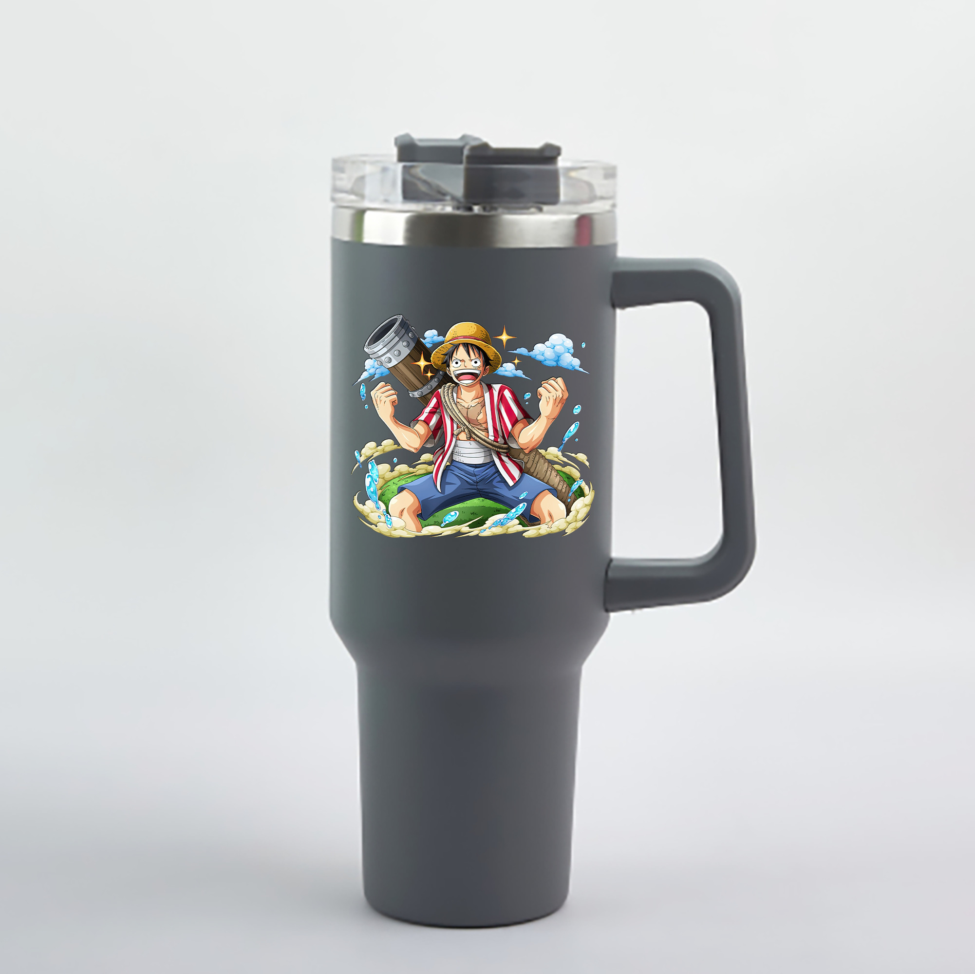 ワンピース モンキー・D・ルフィ ONE PIECE Monkey D. Luffy 1200mL車用タンブラー - クリスタルステッカー（プラスチックストロー付き）