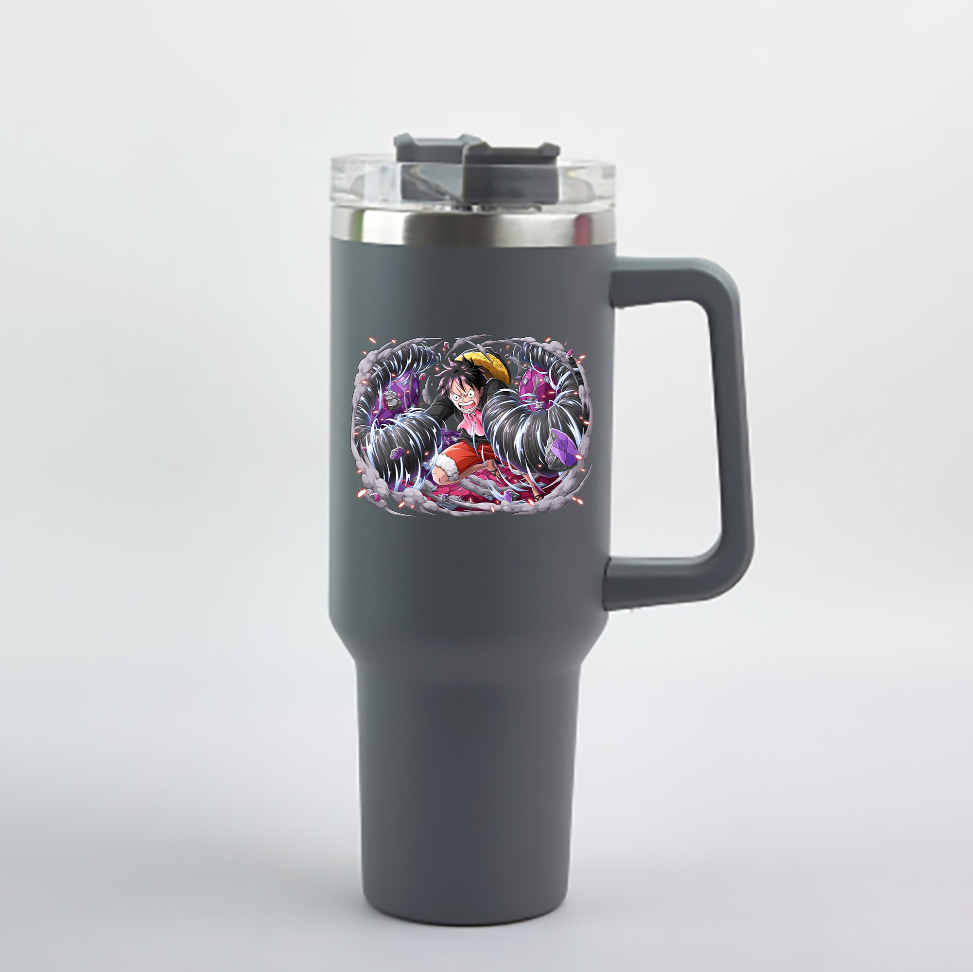 ワンピース モンキー・D・ルフィ ONE PIECE Monkey D. Luffy 1200mL車用タンブラー - クリスタルステッカー（プラスチックストロー付き）