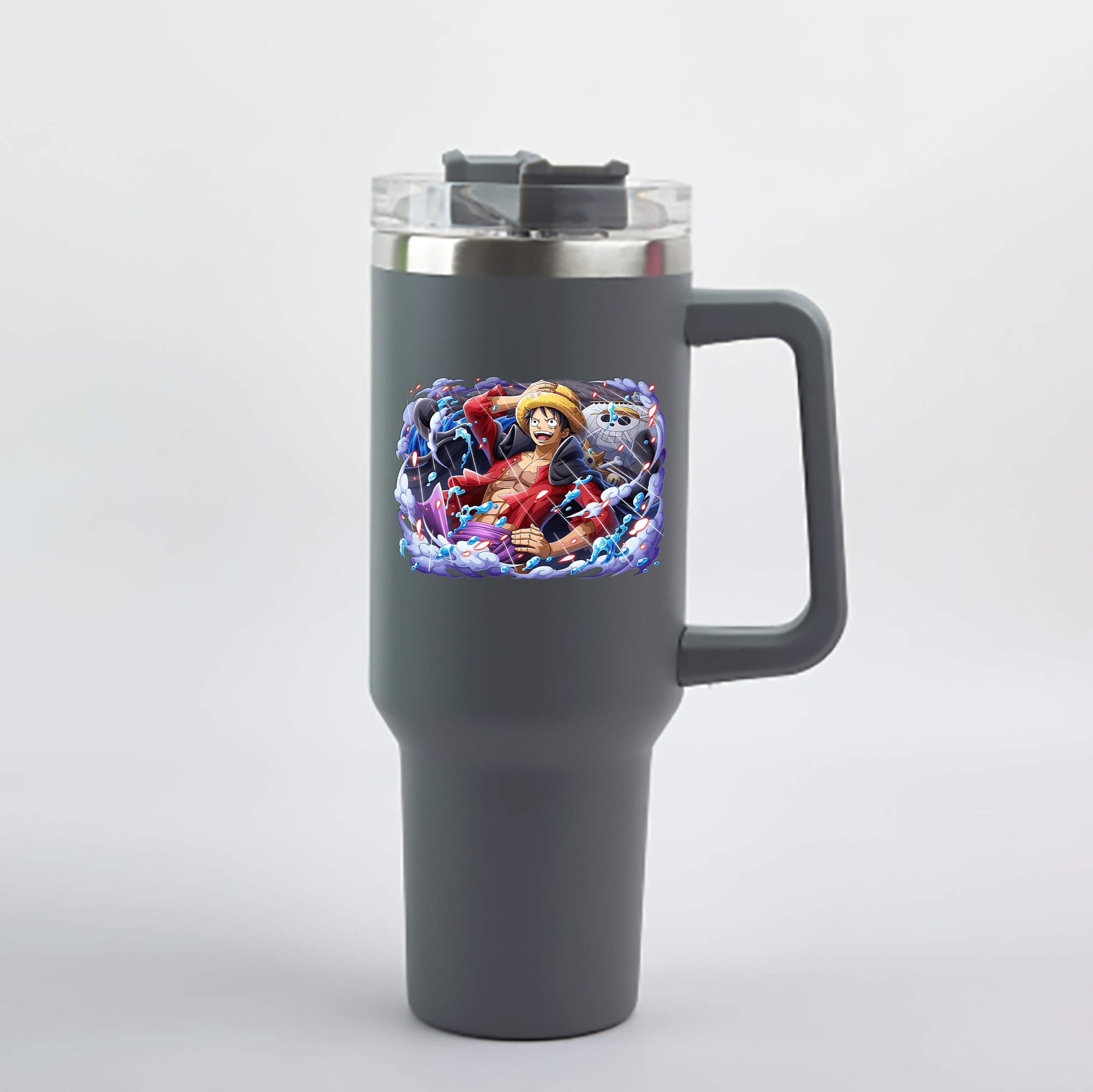 ワンピース モンキー・D・ルフィ ONE PIECE Monkey D. Luffy 1200mL車用タンブラー - クリスタルステッカー（プラスチックストロー付き）