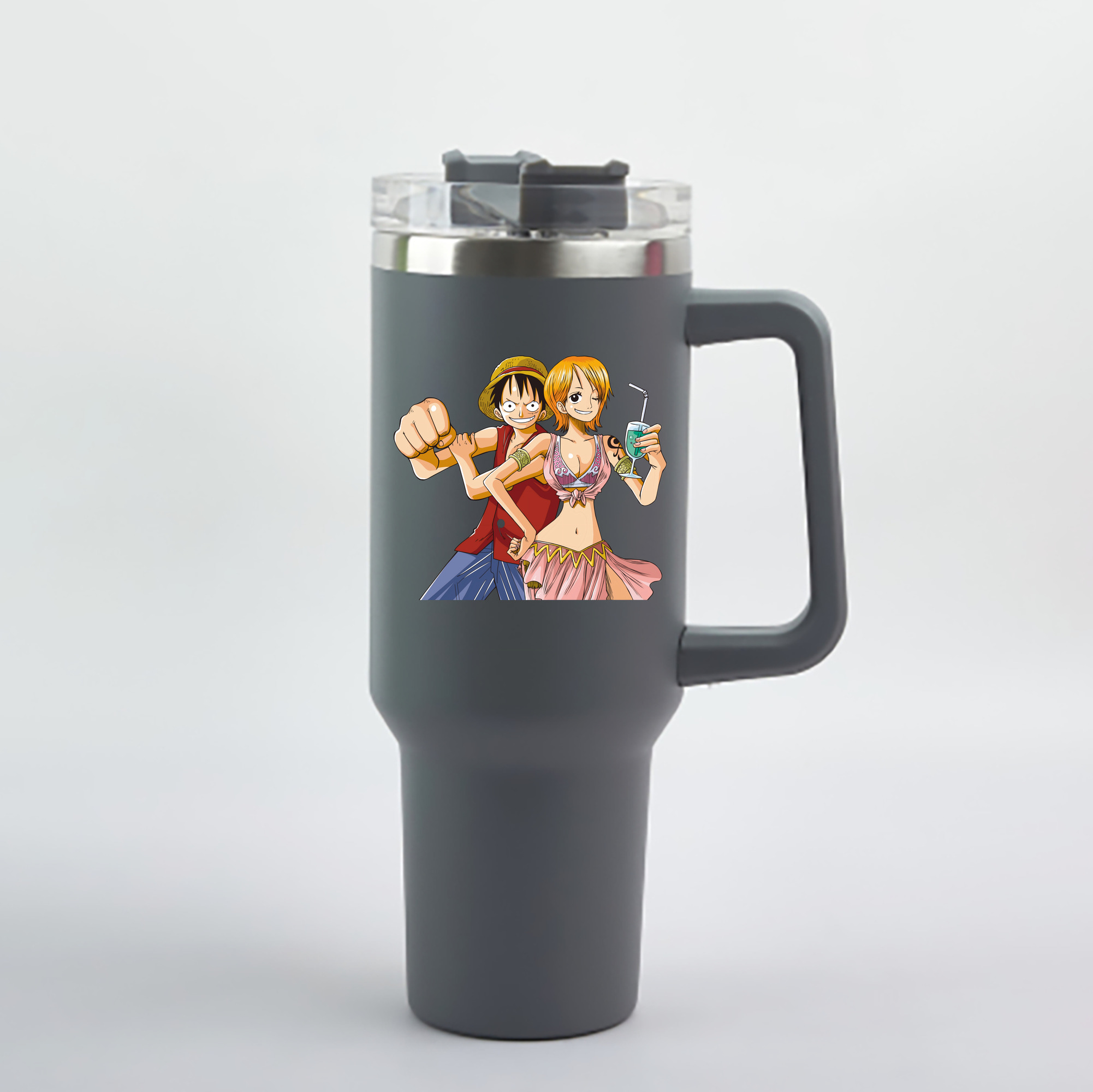 ワンピース モンキー・D・ルフィ ONE PIECE Monkey D. Luffy 1200mL車用タンブラー - クリスタルステッカー（プラスチックストロー付き）