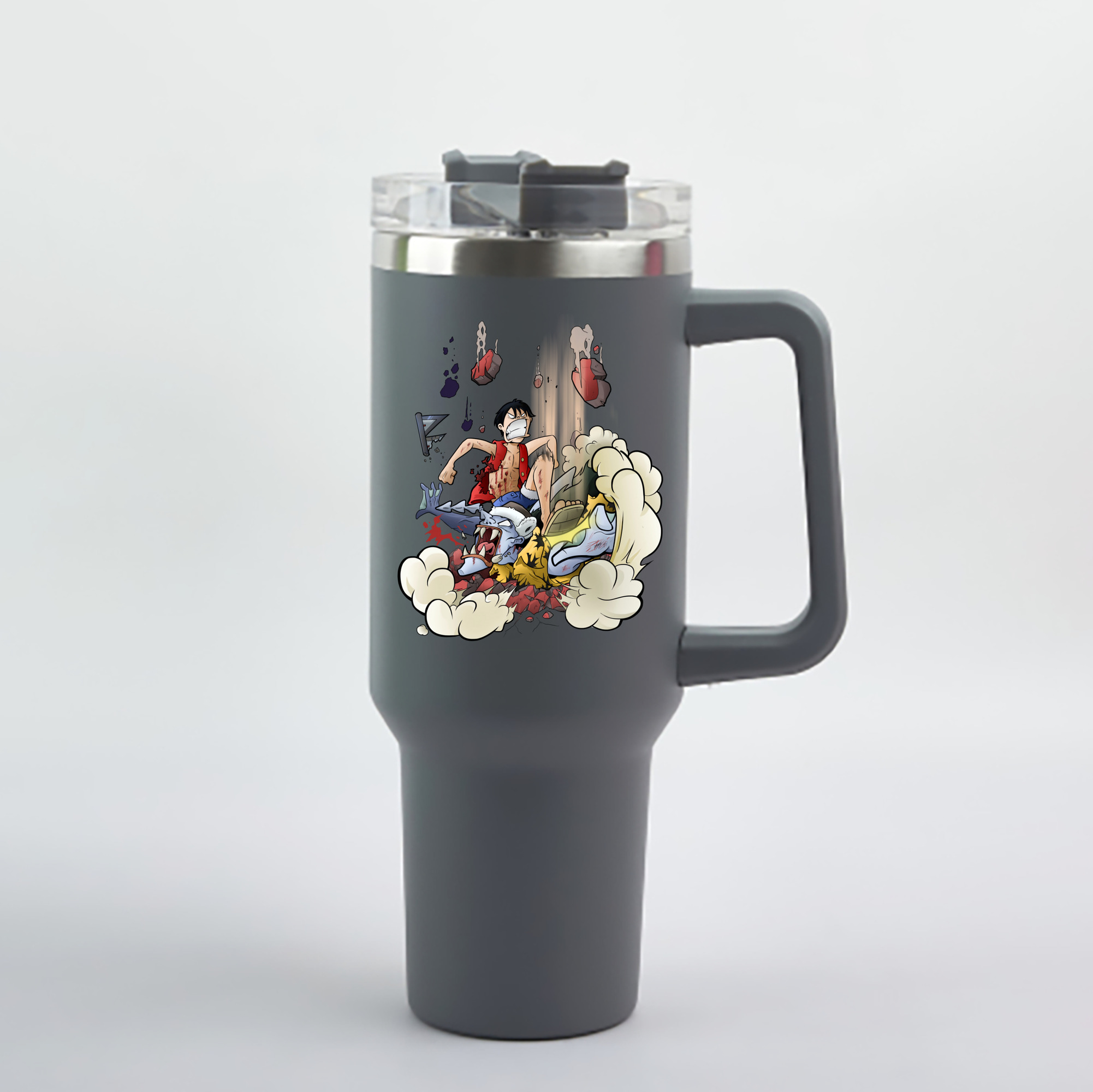 ワンピース モンキー・D・ルフィ ONE PIECE Monkey D. Luffy 1200mL車用タンブラー - クリスタルステッカー（プラスチックストロー付き）