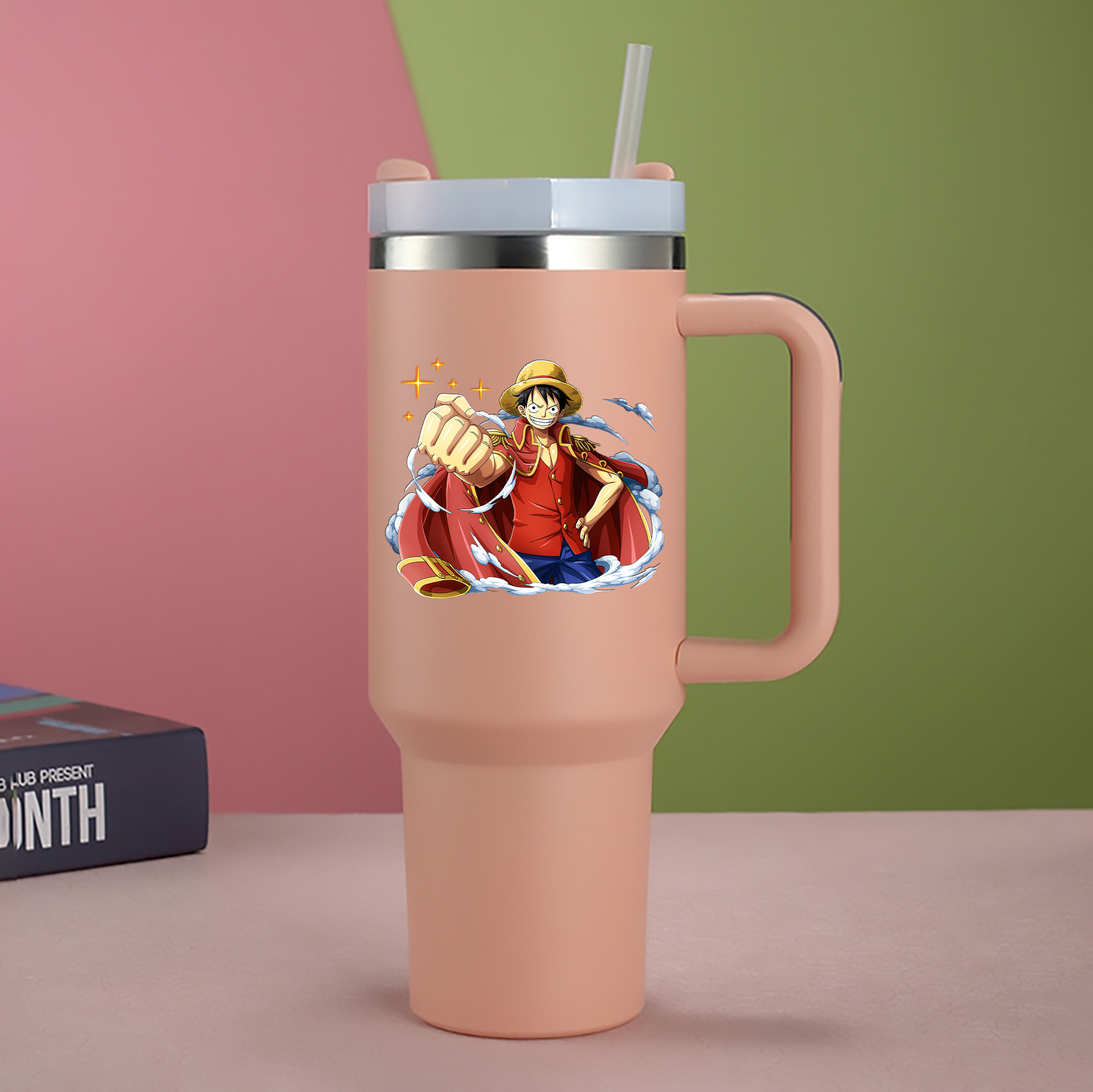 ワンピース モンキー・D・ルフィ ONE PIECE Monkey D. Luffy 1200mL車用タンブラー - クリスタルステッカー（プラスチックストロー付き）