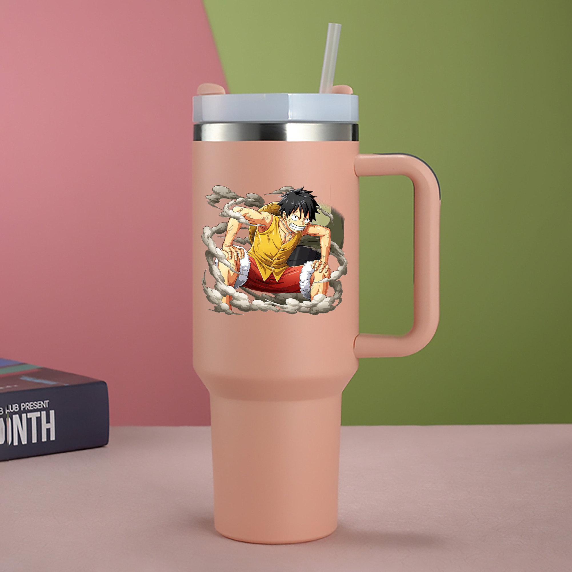 ワンピース モンキー・D・ルフィ ONE PIECE Monkey D. Luffy 1200mL車用タンブラー - クリスタルステッカー（プラスチックストロー付き）