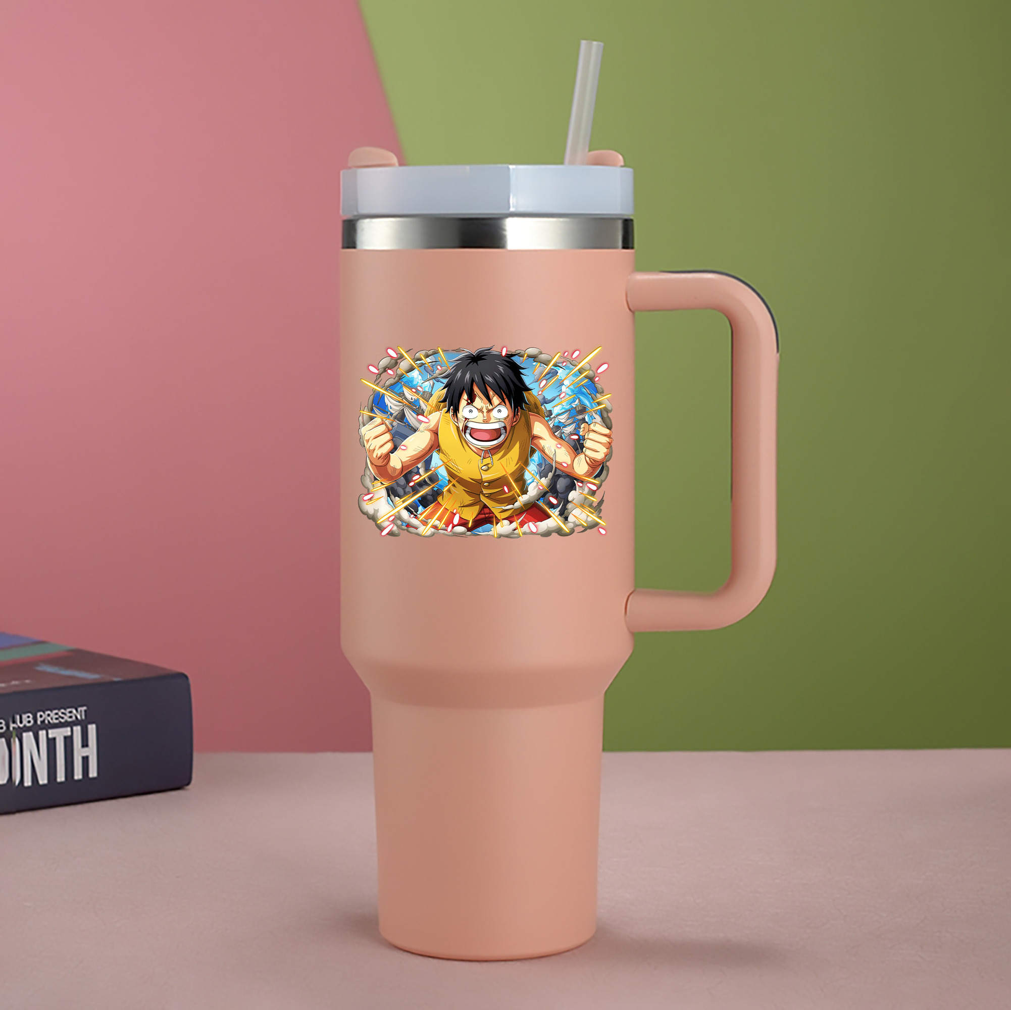 ワンピース モンキー・D・ルフィ ONE PIECE Monkey D. Luffy 1200mL車用タンブラー - クリスタルステッカー（プラスチックストロー付き）