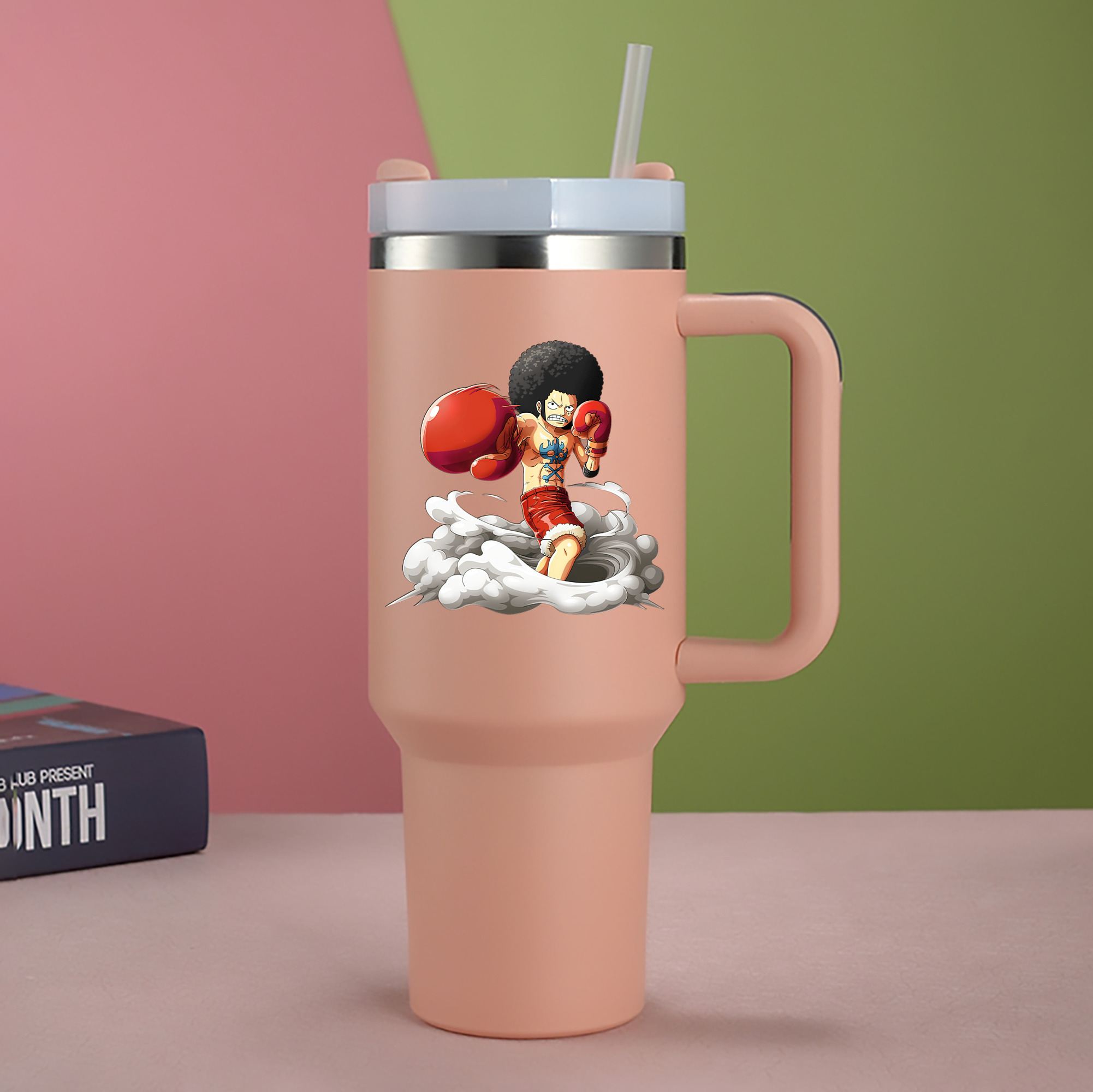 ワンピース モンキー・D・ルフィ ONE PIECE Monkey D. Luffy 1200mL車用タンブラー - クリスタルステッカー（プラスチックストロー付き）