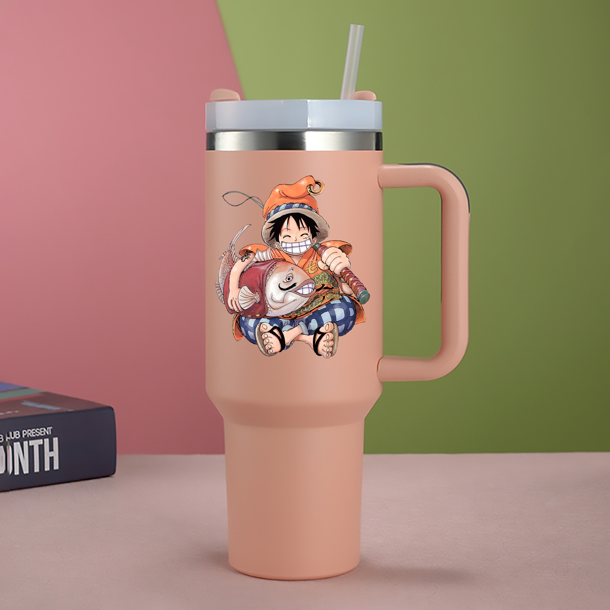 ワンピース モンキー・D・ルフィ ONE PIECE Monkey D. Luffy 1200mL車用タンブラー - クリスタルステッカー（プラスチックストロー付き）
