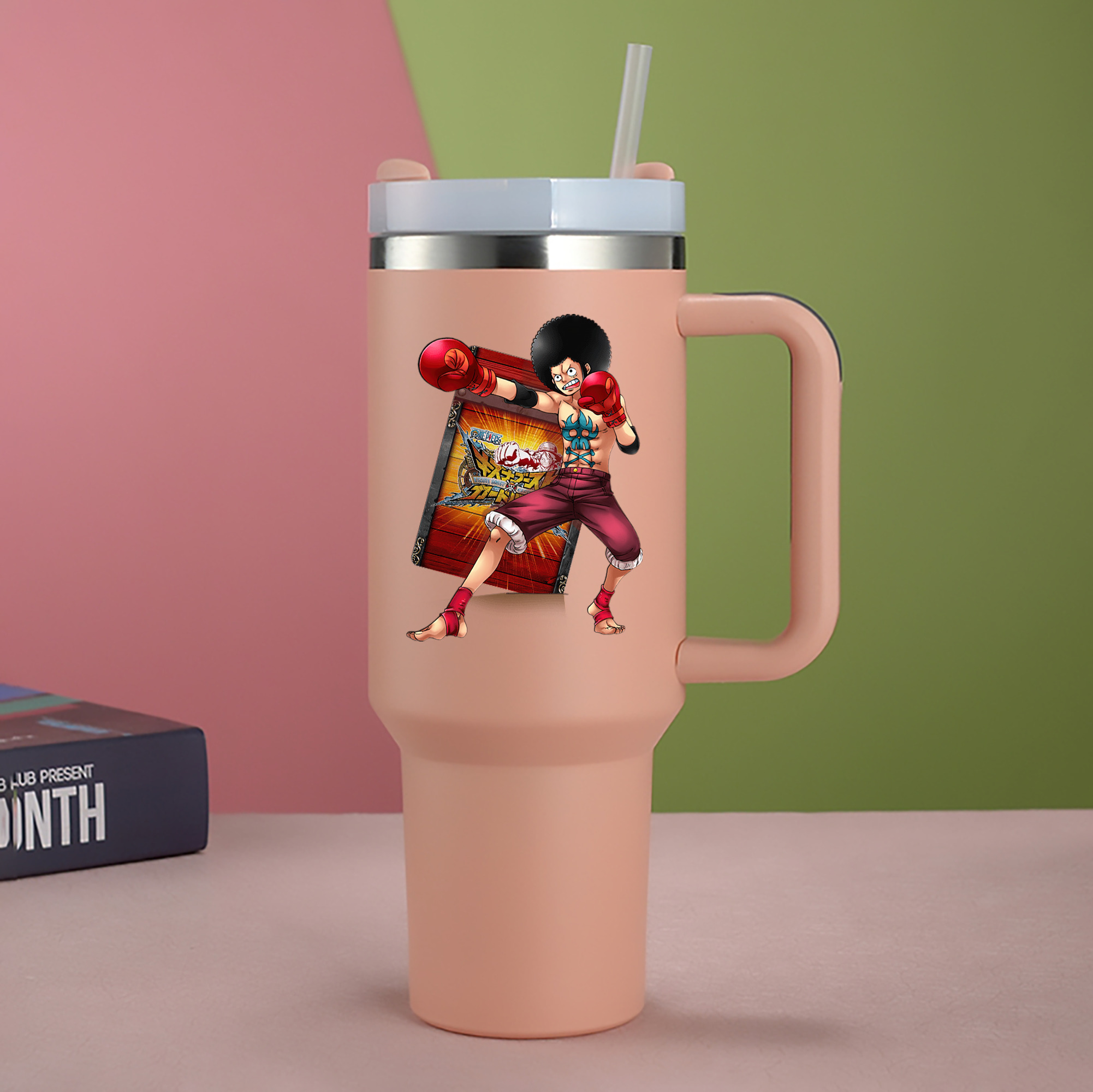 ワンピース モンキー・D・ルフィ ONE PIECE Monkey D. Luffy 1200mL車用タンブラー - クリスタルステッカー（プラスチックストロー付き）