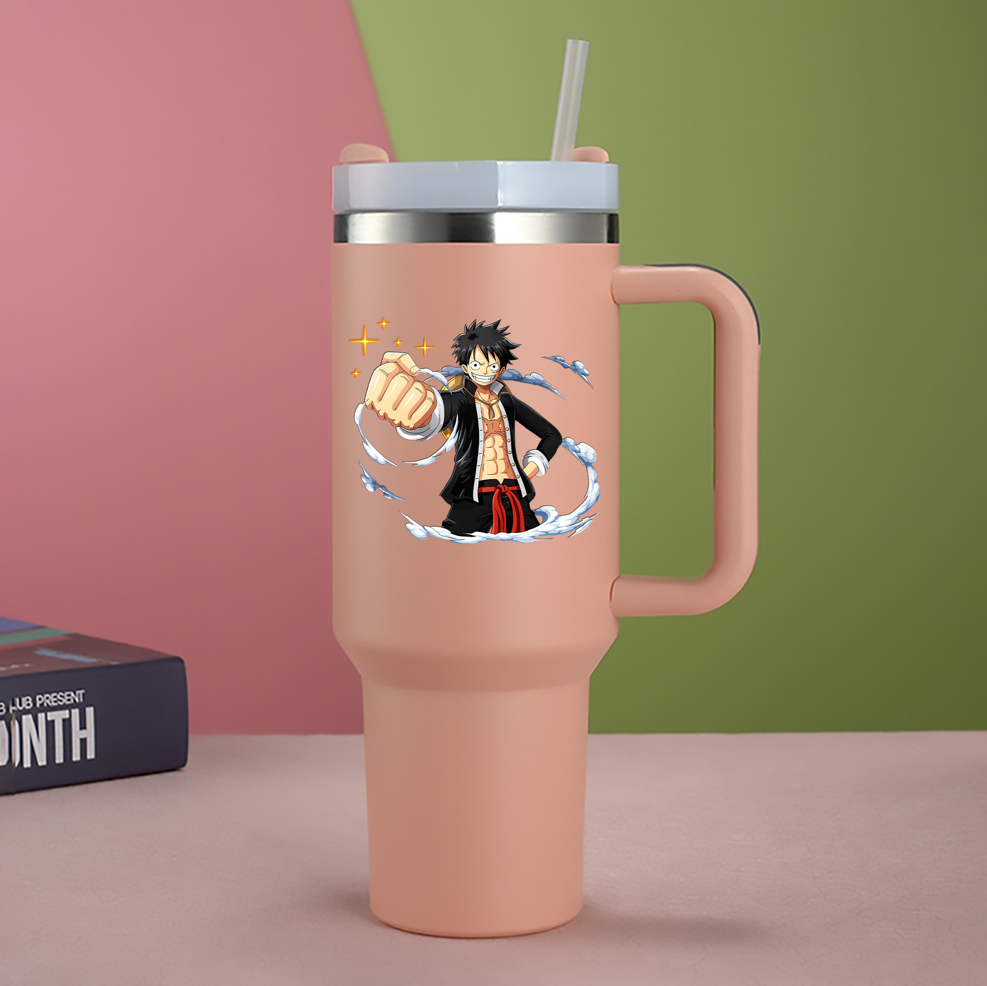ワンピース モンキー・D・ルフィ ONE PIECE Monkey D. Luffy 1200mL車用タンブラー - クリスタルステッカー（プラスチックストロー付き）