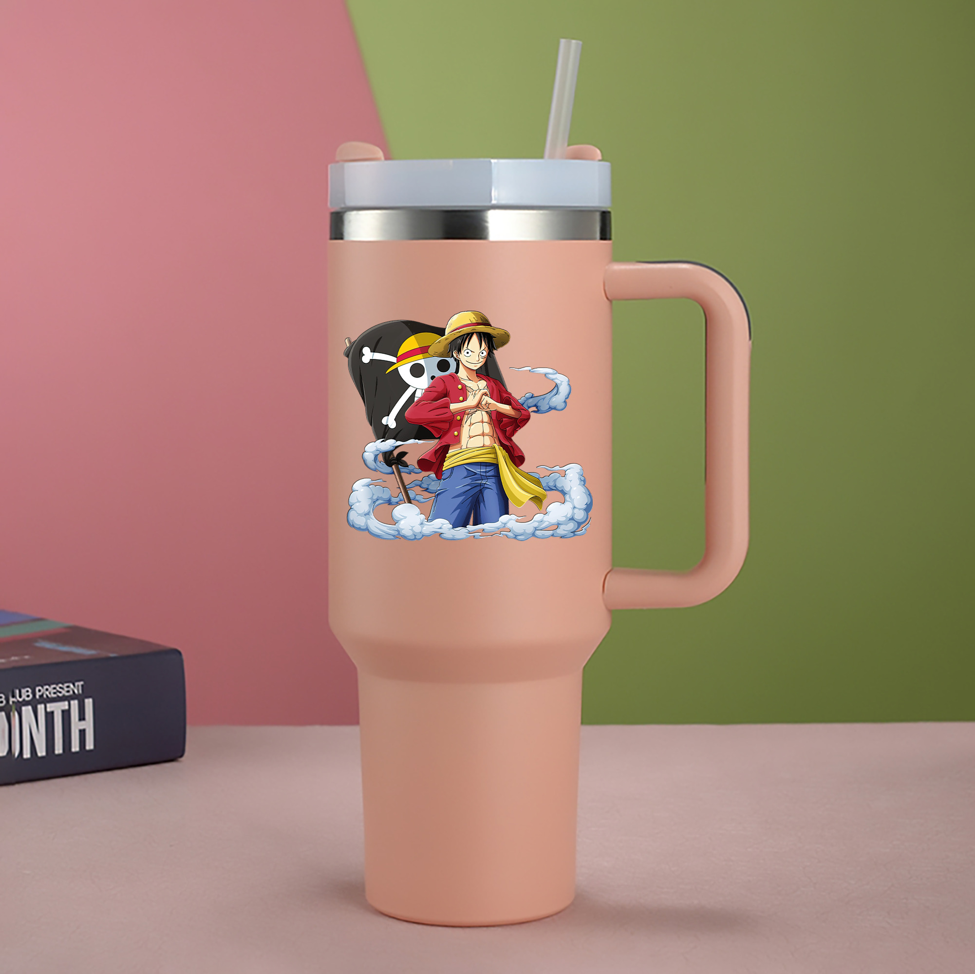 ワンピース モンキー・D・ルフィ ONE PIECE Monkey D. Luffy 1200mL車用タンブラー - クリスタルステッカー（プラスチックストロー付き）