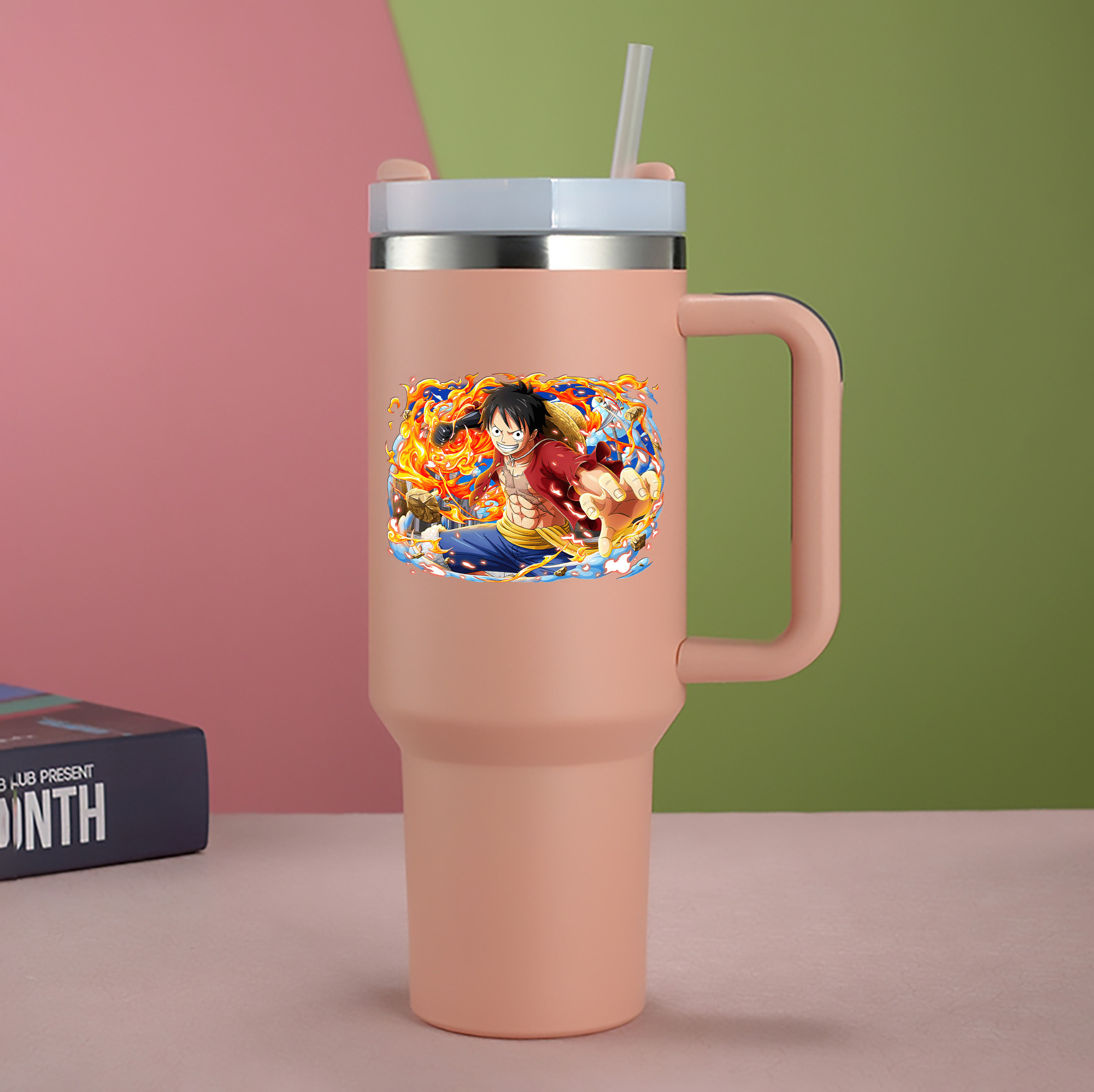 ワンピース モンキー・D・ルフィ ONE PIECE Monkey D. Luffy 1200mL車用タンブラー - クリスタルステッカー（プラスチックストロー付き）