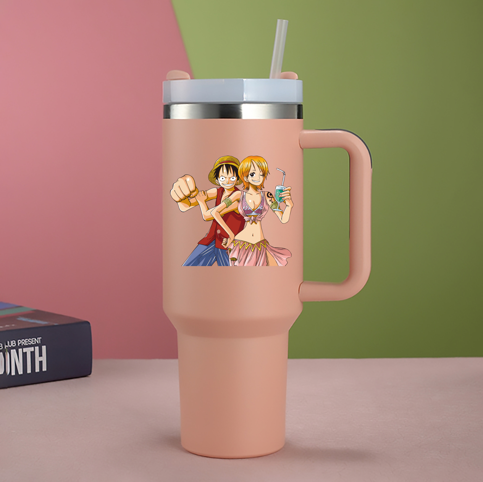 ワンピース モンキー・D・ルフィ ONE PIECE Monkey D. Luffy 1200mL車用タンブラー - クリスタルステッカー（プラスチックストロー付き）