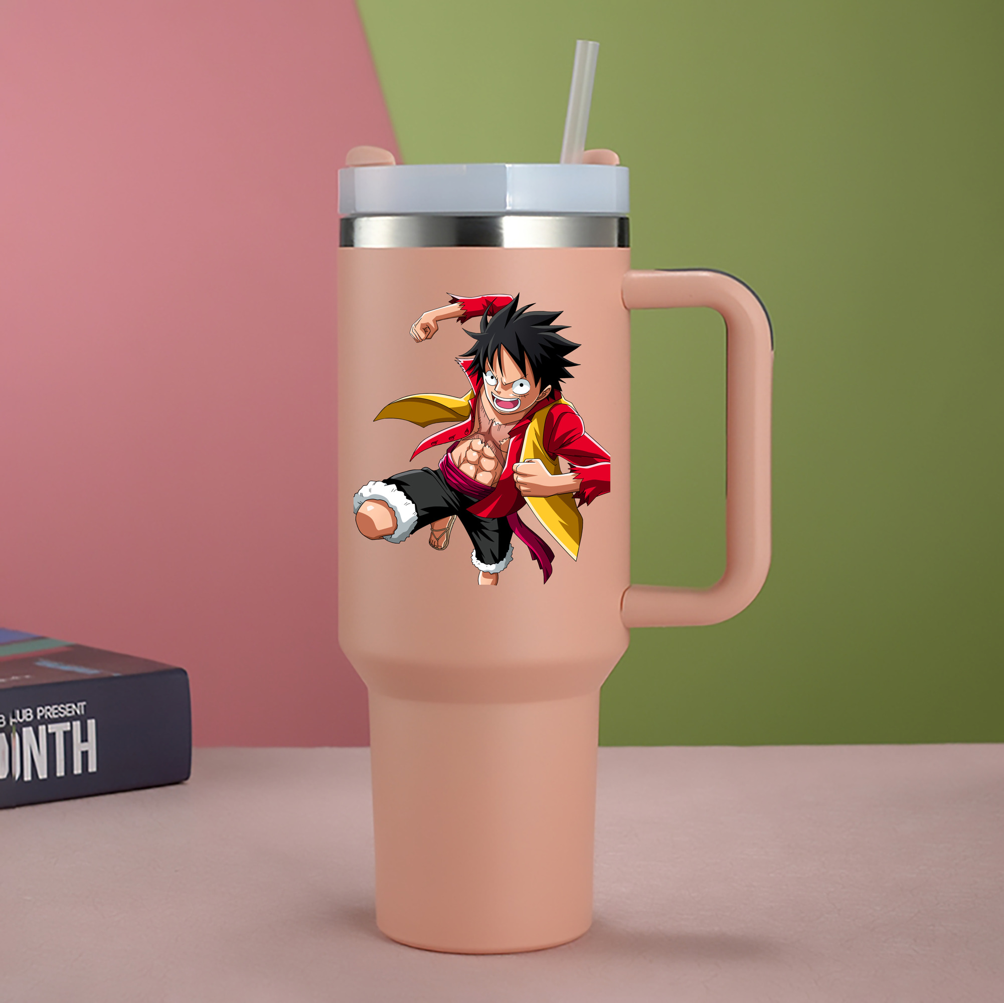 ワンピース モンキー・D・ルフィ ONE PIECE Monkey D. Luffy 1200mL車用タンブラー - クリスタルステッカー（プラスチックストロー付き）