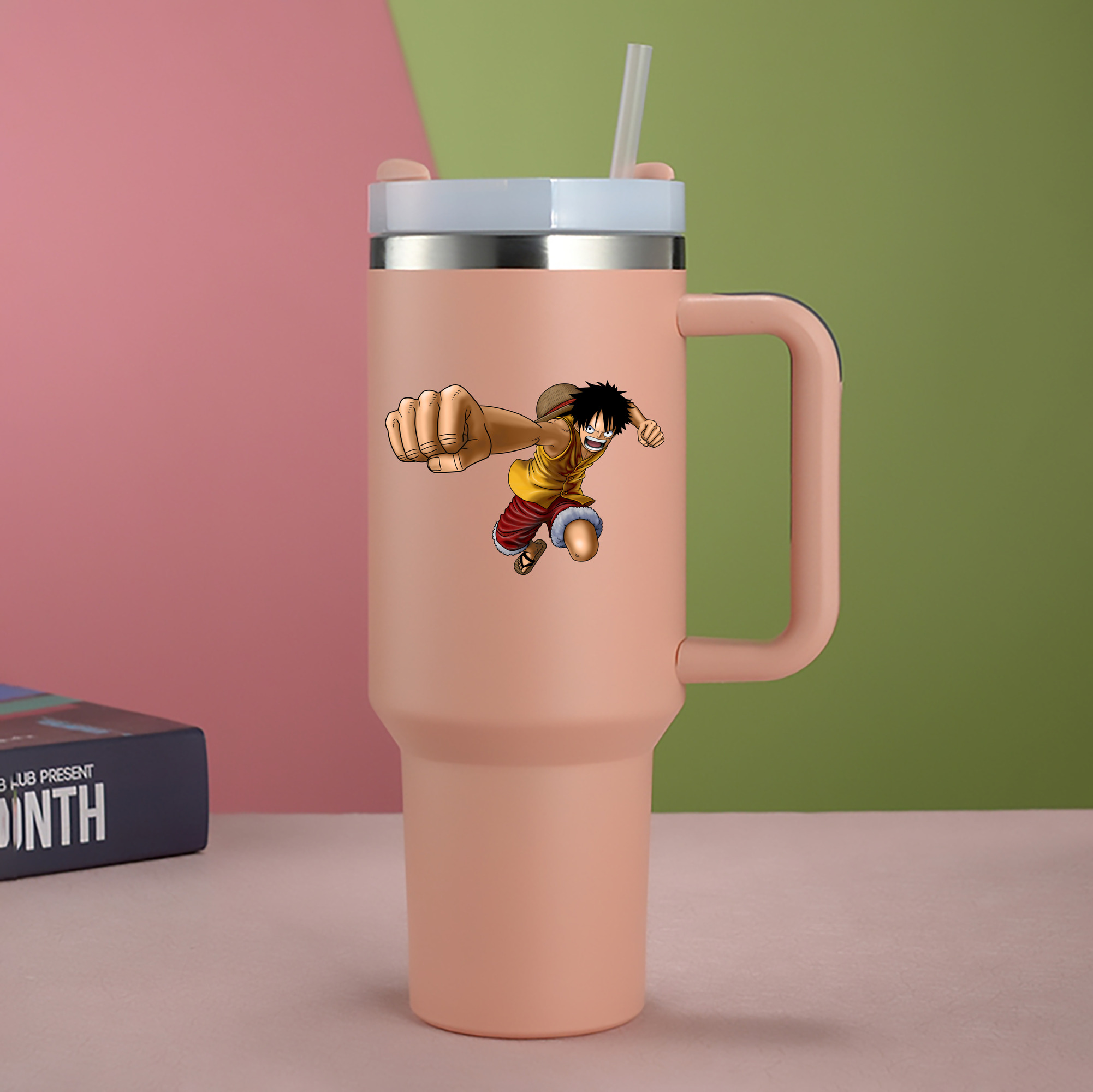 ワンピース モンキー・D・ルフィ ONE PIECE Monkey D. Luffy 1200mL車用タンブラー - クリスタルステッカー（プラスチックストロー付き）