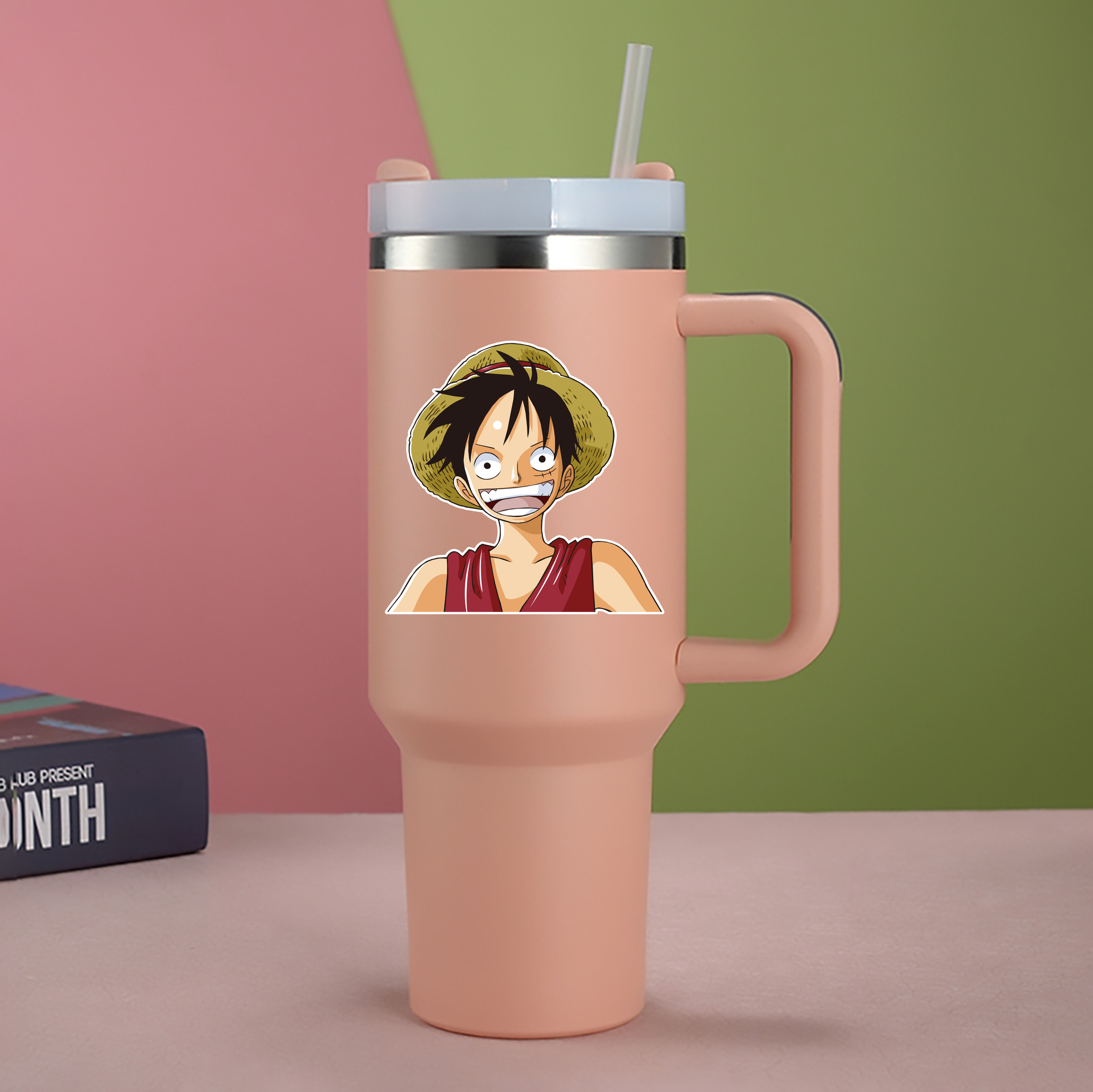 ワンピース モンキー・D・ルフィ ONE PIECE Monkey D. Luffy 1200mL車用タンブラー - クリスタルステッカー（プラスチックストロー付き）