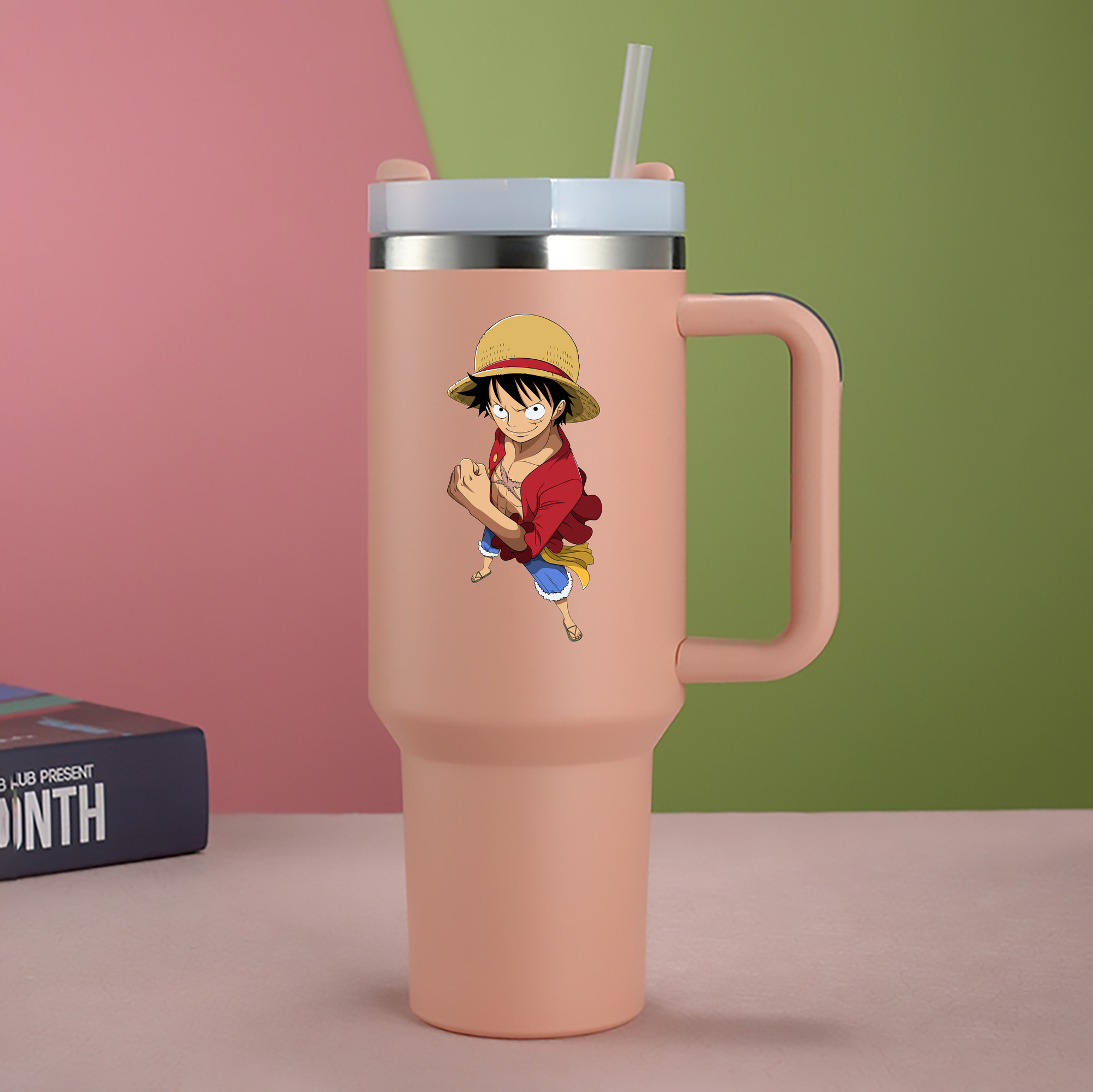 ワンピース モンキー・D・ルフィ ONE PIECE Monkey D. Luffy 1200mL車用タンブラー - クリスタルステッカー（プラスチックストロー付き）