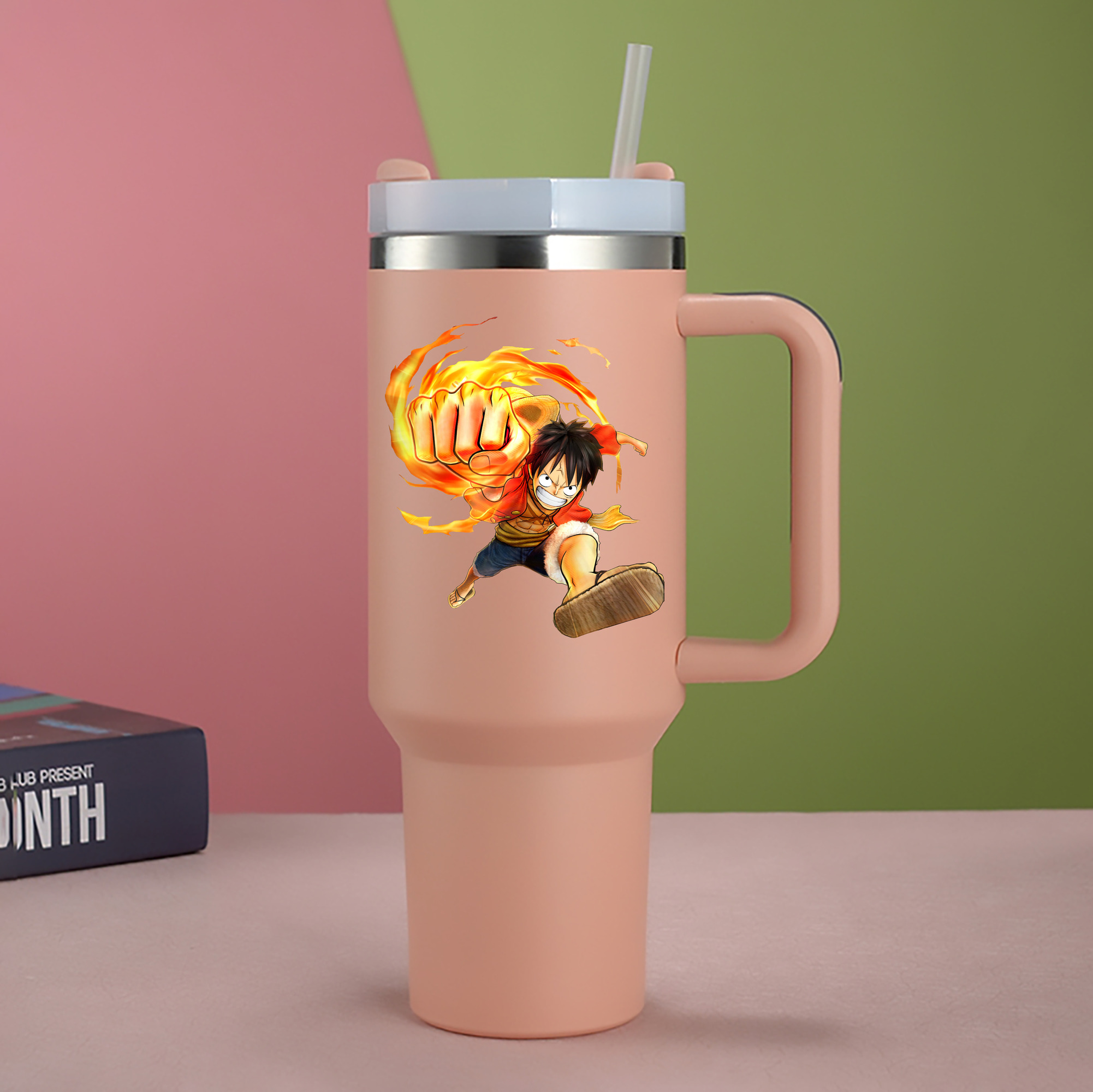 ワンピース モンキー・D・ルフィ ONE PIECE Monkey D. Luffy 1200mL車用タンブラー - クリスタルステッカー（プラスチックストロー付き）
