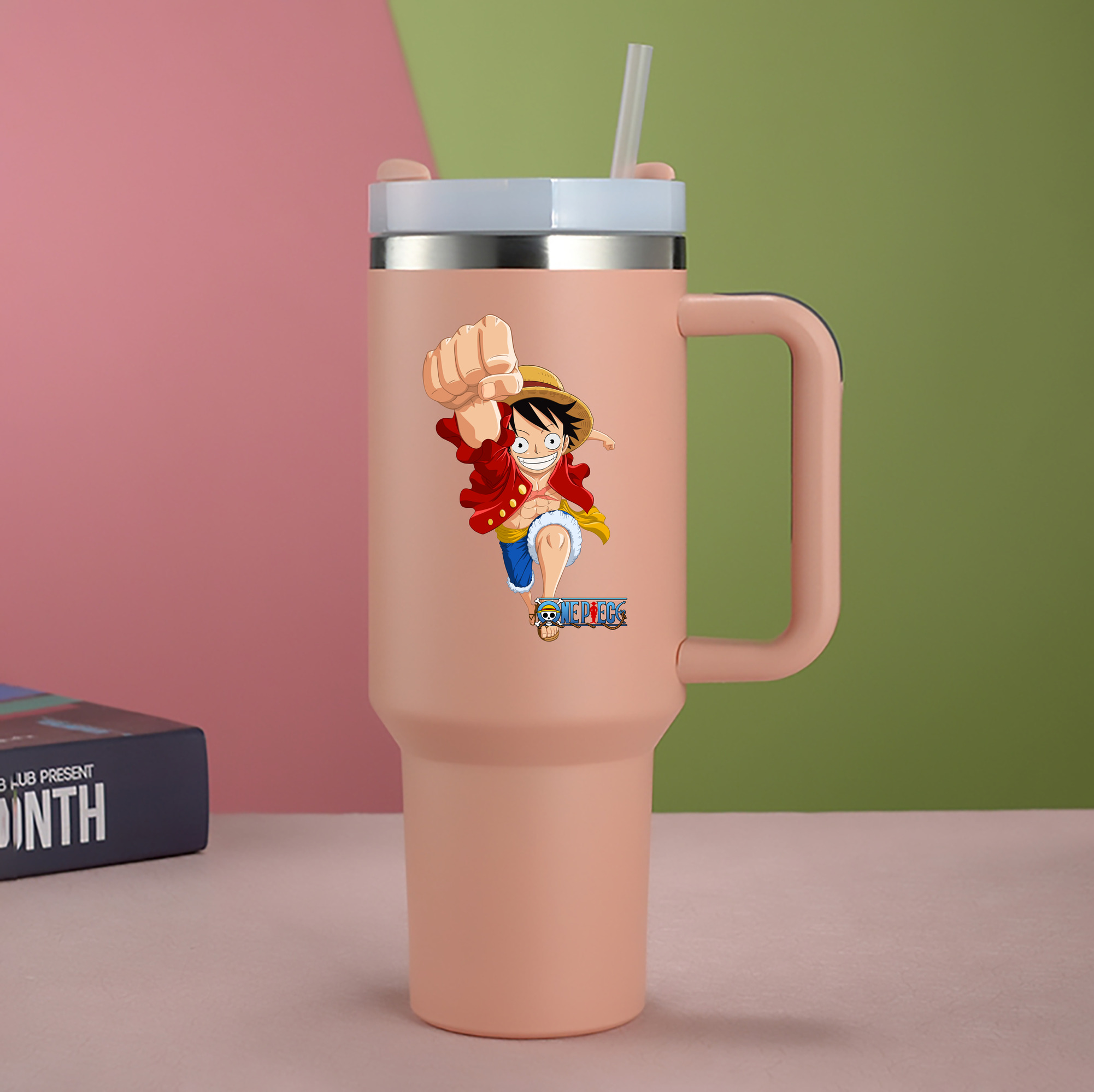 ワンピース モンキー・D・ルフィ ONE PIECE Monkey D. Luffy 1200mL車用タンブラー - クリスタルステッカー（プラスチックストロー付き）