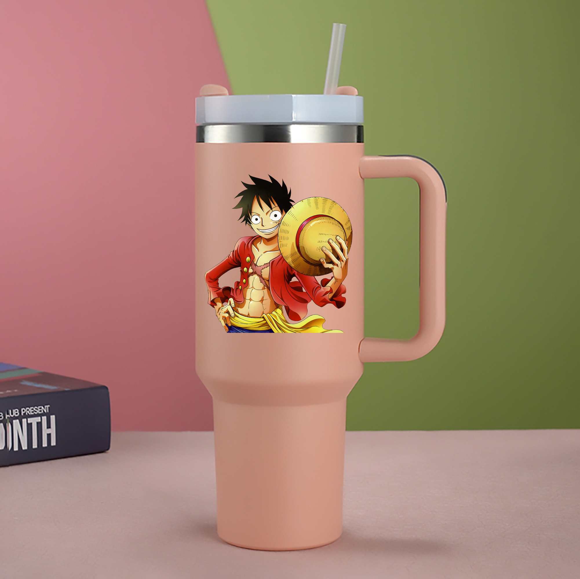 ワンピース モンキー・D・ルフィ ONE PIECE Monkey D. Luffy 1200mL車用タンブラー - クリスタルステッカー（プラスチックストロー付き）