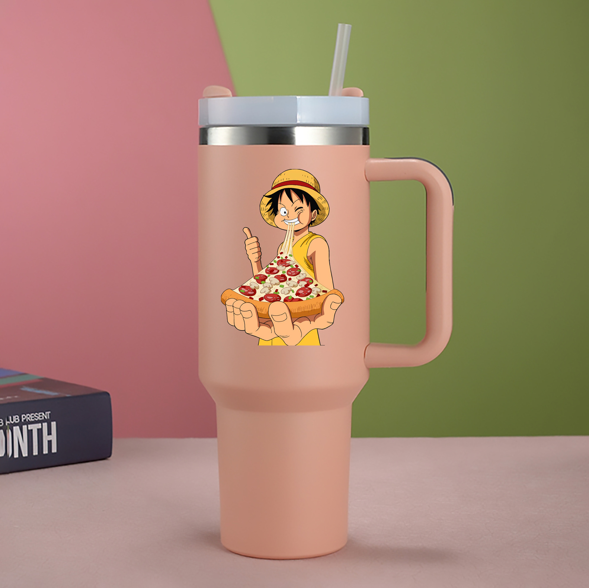 ワンピース モンキー・D・ルフィ ONE PIECE Monkey D. Luffy 1200mL車用タンブラー - クリスタルステッカー（プラスチックストロー付き）