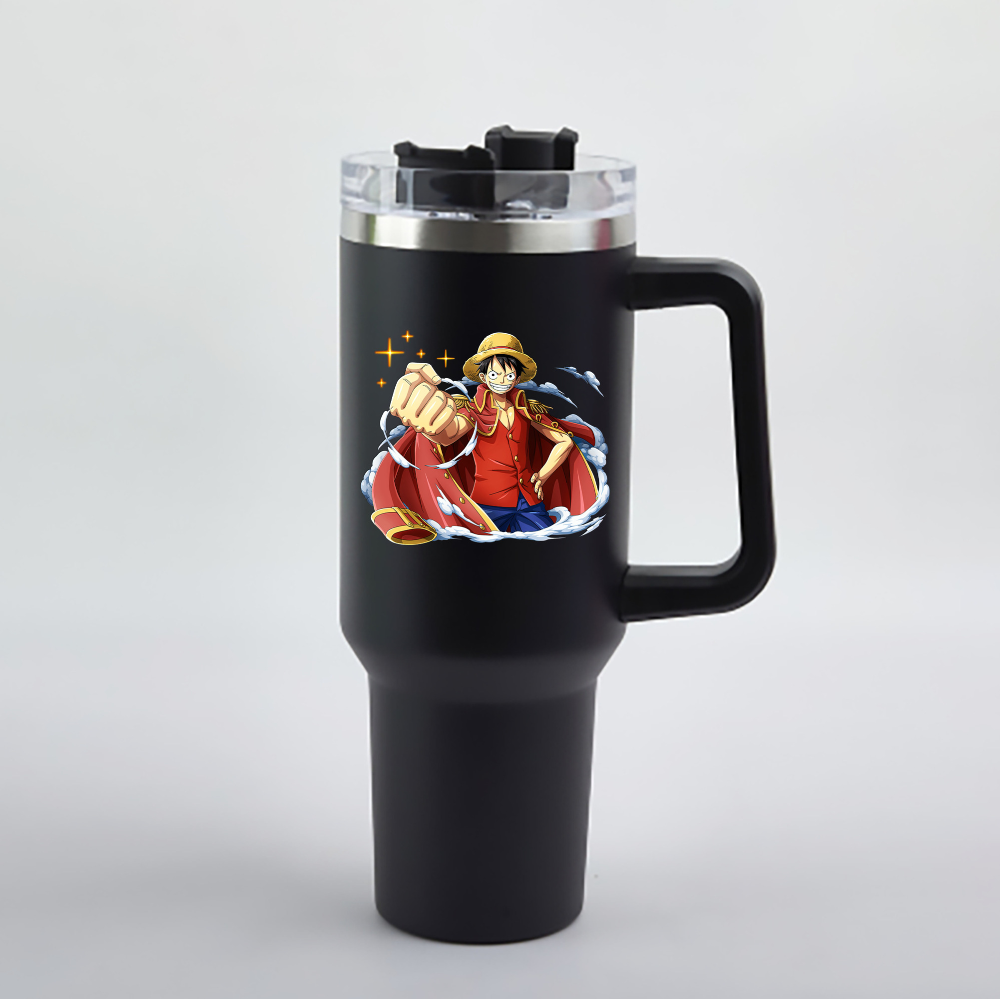 ワンピース モンキー・D・ルフィ ONE PIECE Monkey D. Luffy 1200mL車用タンブラー - クリスタルステッカー（プラスチックストロー付き）