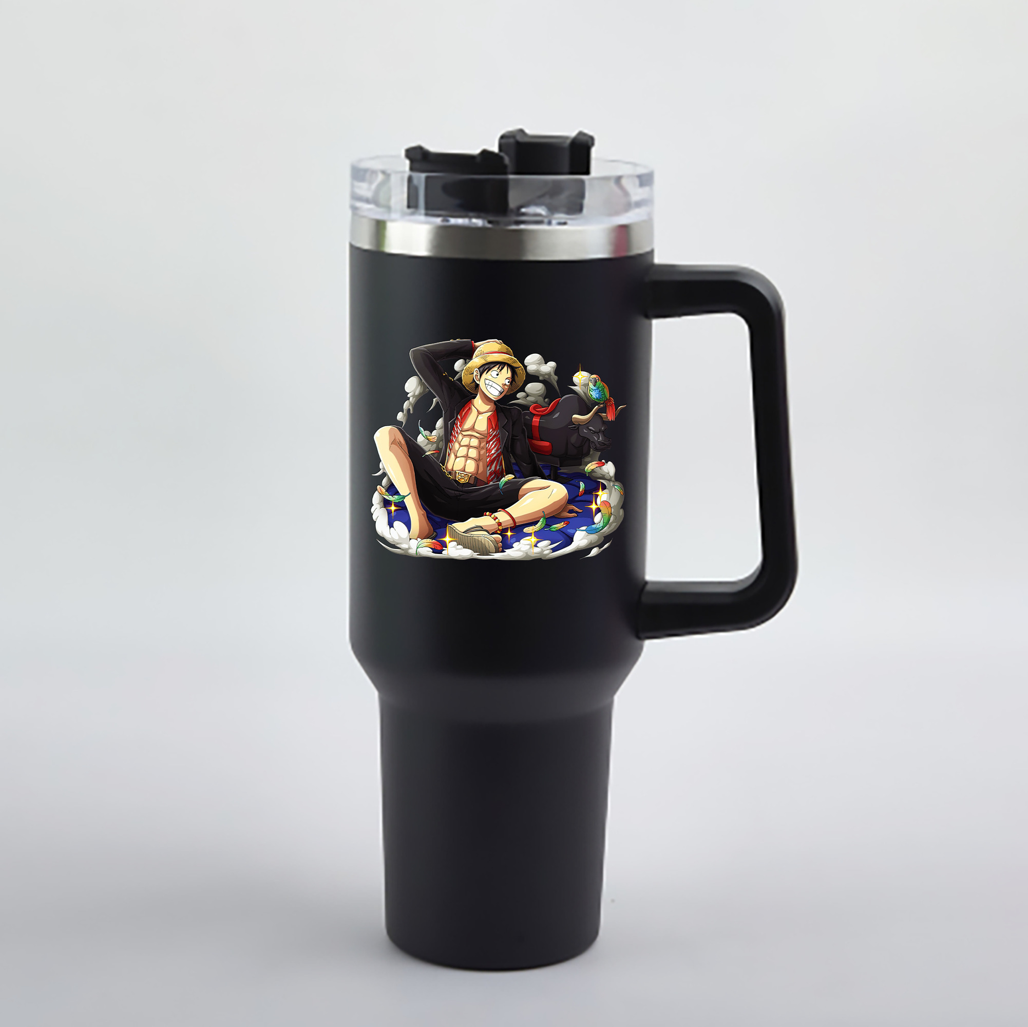 ワンピース モンキー・D・ルフィ ONE PIECE Monkey D. Luffy 1200mL車用タンブラー - クリスタルステッカー（プラスチックストロー付き）