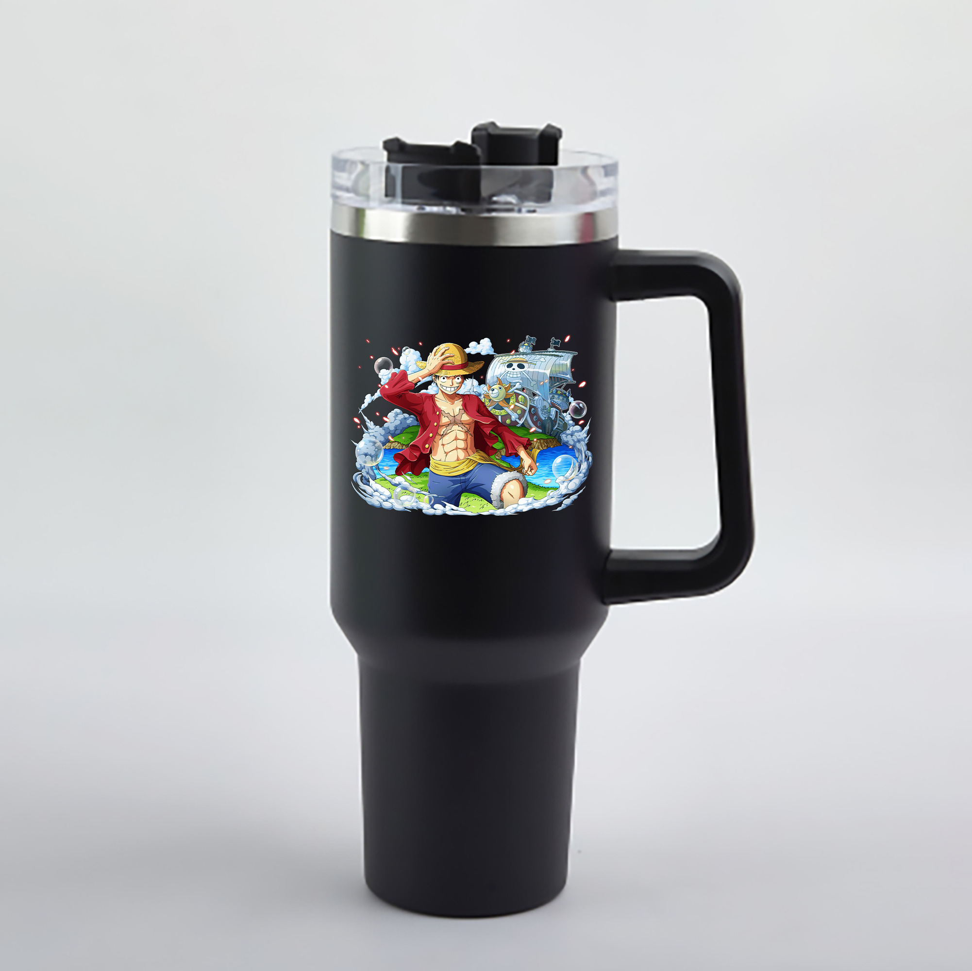 ワンピース モンキー・D・ルフィ ONE PIECE Monkey D. Luffy 1200mL車用タンブラー - クリスタルステッカー（プラスチックストロー付き）
