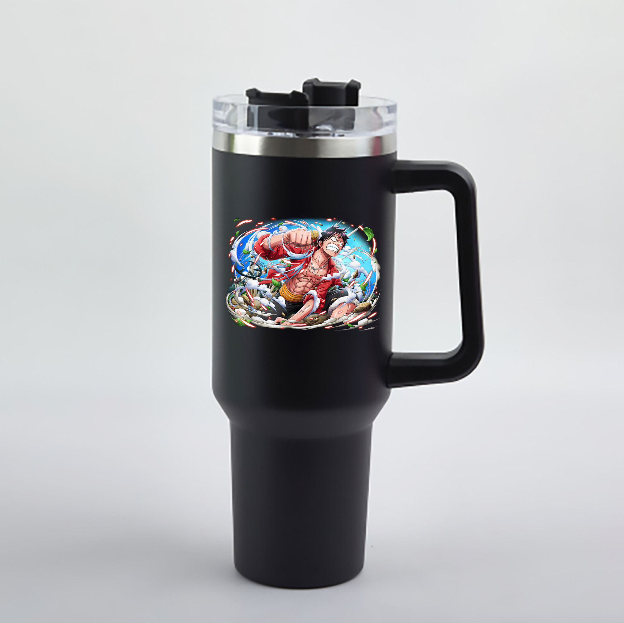 ワンピース モンキー・D・ルフィ ONE PIECE Monkey D. Luffy 1200mL車用タンブラー - クリスタルステッカー（プラスチックストロー付き）