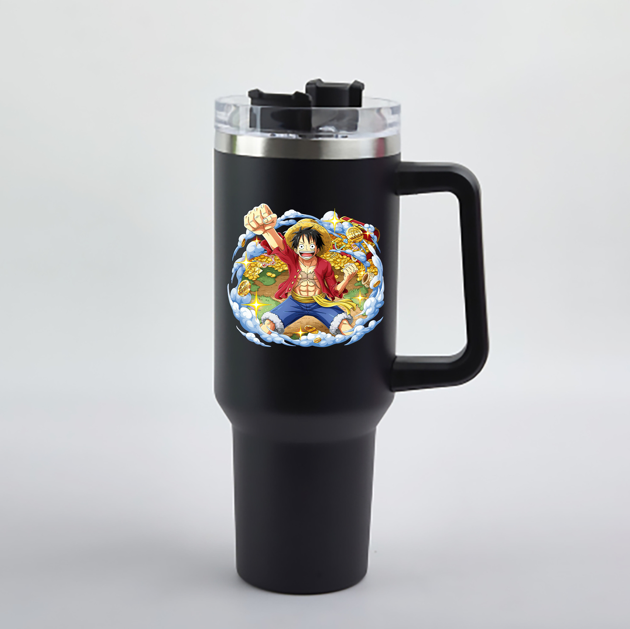 ワンピース モンキー・D・ルフィ ONE PIECE Monkey D. Luffy 1200mL車用タンブラー - クリスタルステッカー（プラスチックストロー付き）