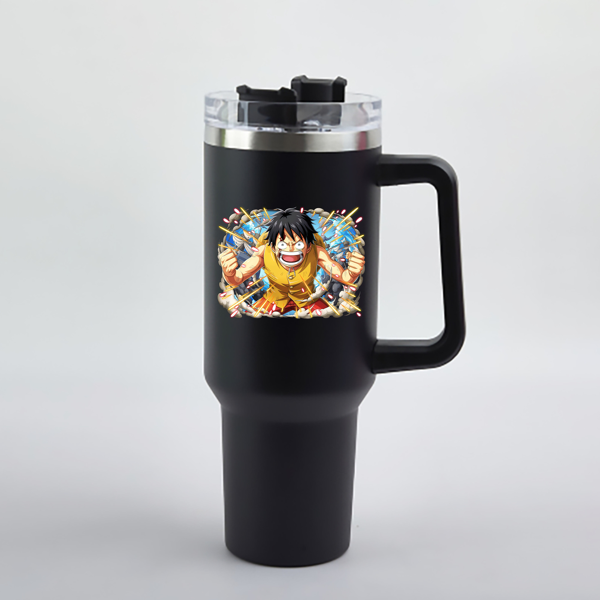 ワンピース モンキー・D・ルフィ ONE PIECE Monkey D. Luffy 1200mL車用タンブラー - クリスタルステッカー（プラスチックストロー付き）