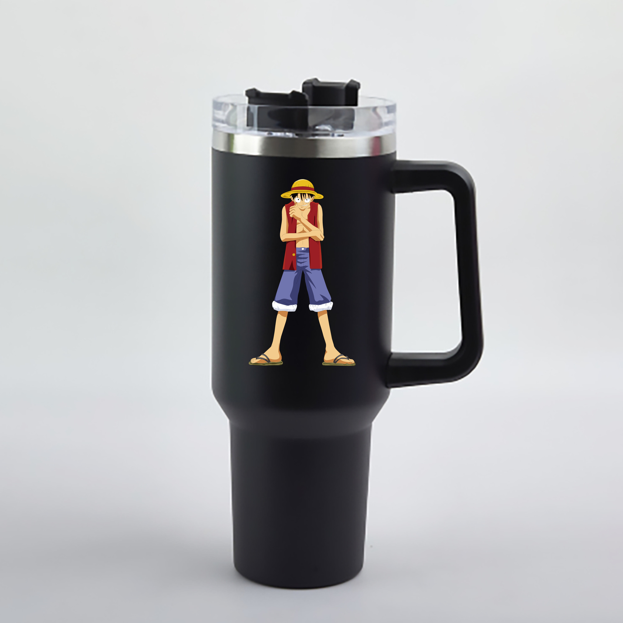 ワンピース モンキー・D・ルフィ ONE PIECE Monkey D. Luffy 1200mL車用タンブラー - クリスタルステッカー（プラスチックストロー付き）