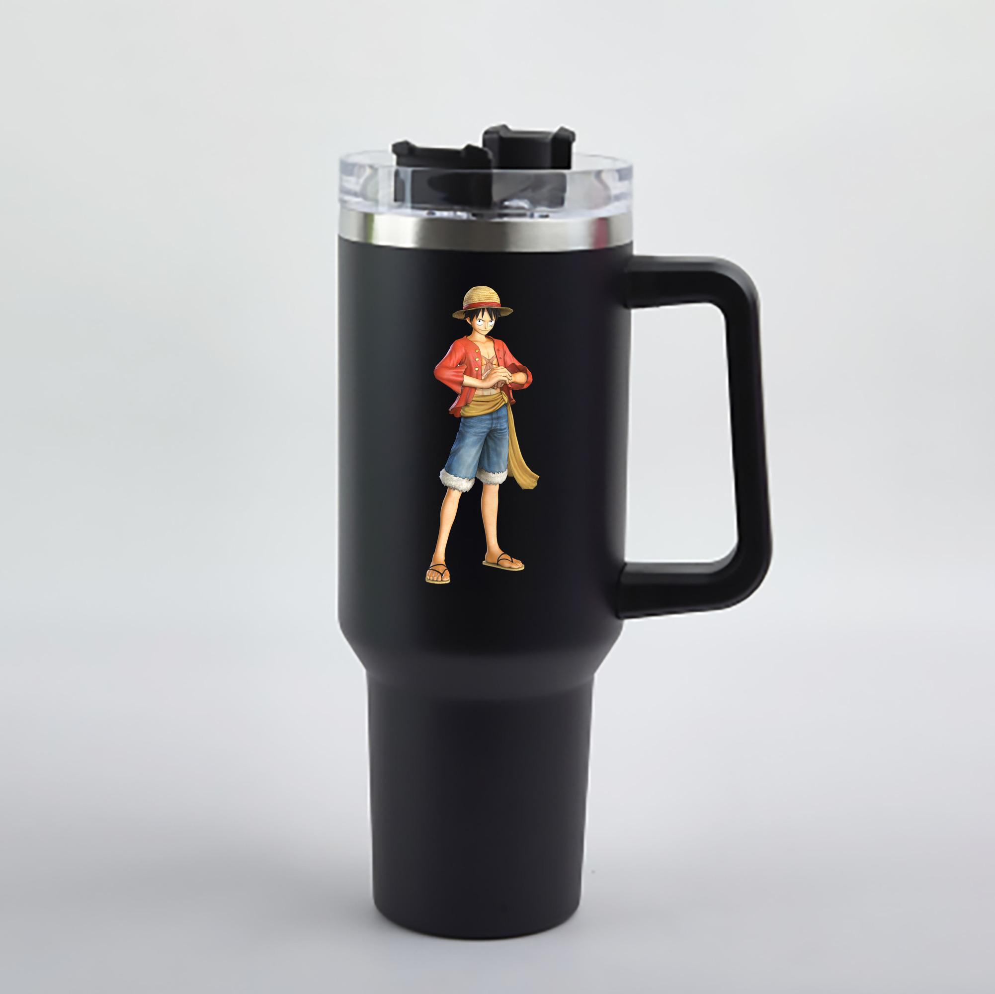 ワンピース モンキー・D・ルフィ ONE PIECE Monkey D. Luffy 1200mL車用タンブラー - クリスタルステッカー（プラスチックストロー付き）