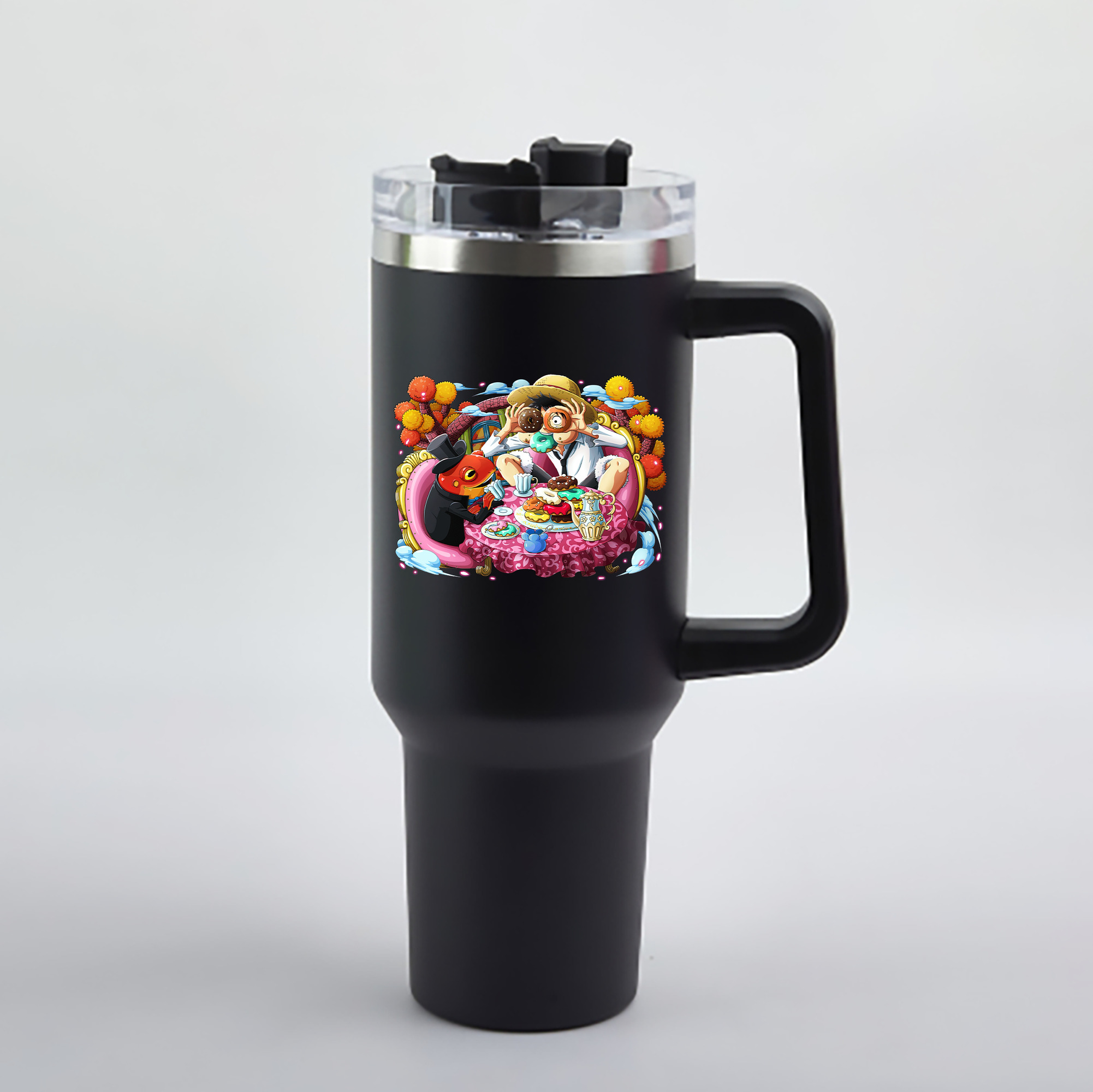 ワンピース モンキー・D・ルフィ ONE PIECE Monkey D. Luffy 1200mL車用タンブラー - クリスタルステッカー（プラスチックストロー付き）