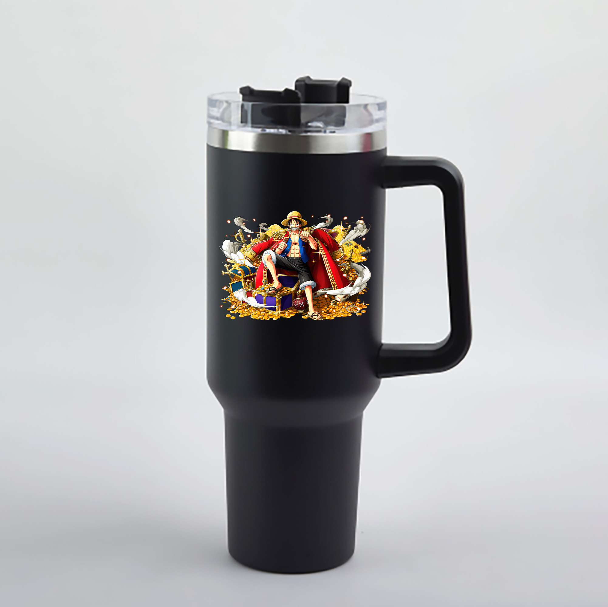 ワンピース モンキー・D・ルフィ ONE PIECE Monkey D. Luffy 1200mL車用タンブラー - クリスタルステッカー（プラスチックストロー付き）