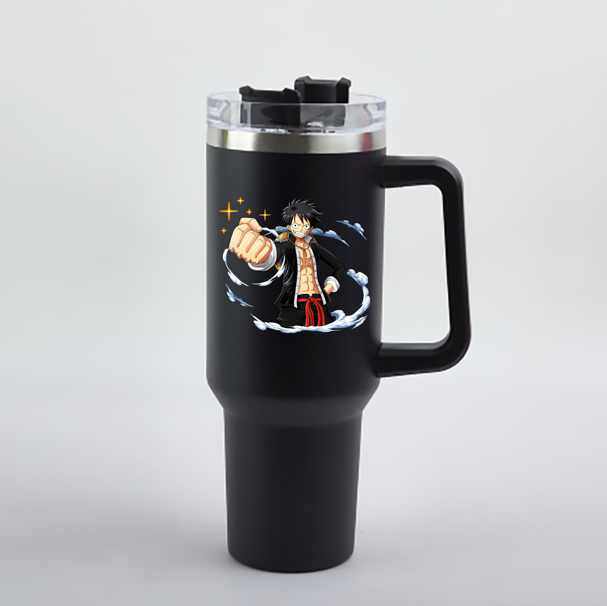 ワンピース モンキー・D・ルフィ ONE PIECE Monkey D. Luffy 1200mL車用タンブラー - クリスタルステッカー（プラスチックストロー付き）