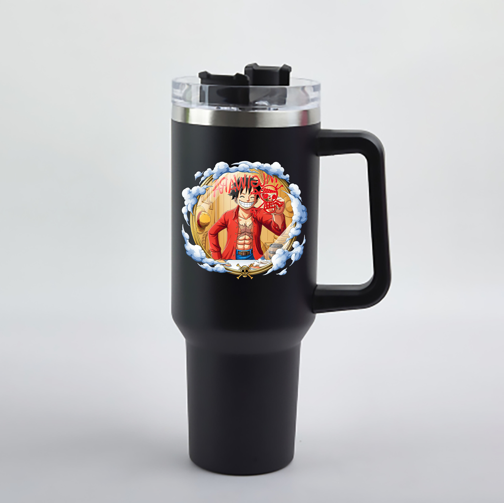 ワンピース モンキー・D・ルフィ ONE PIECE Monkey D. Luffy 1200mL車用タンブラー - クリスタルステッカー（プラスチックストロー付き）