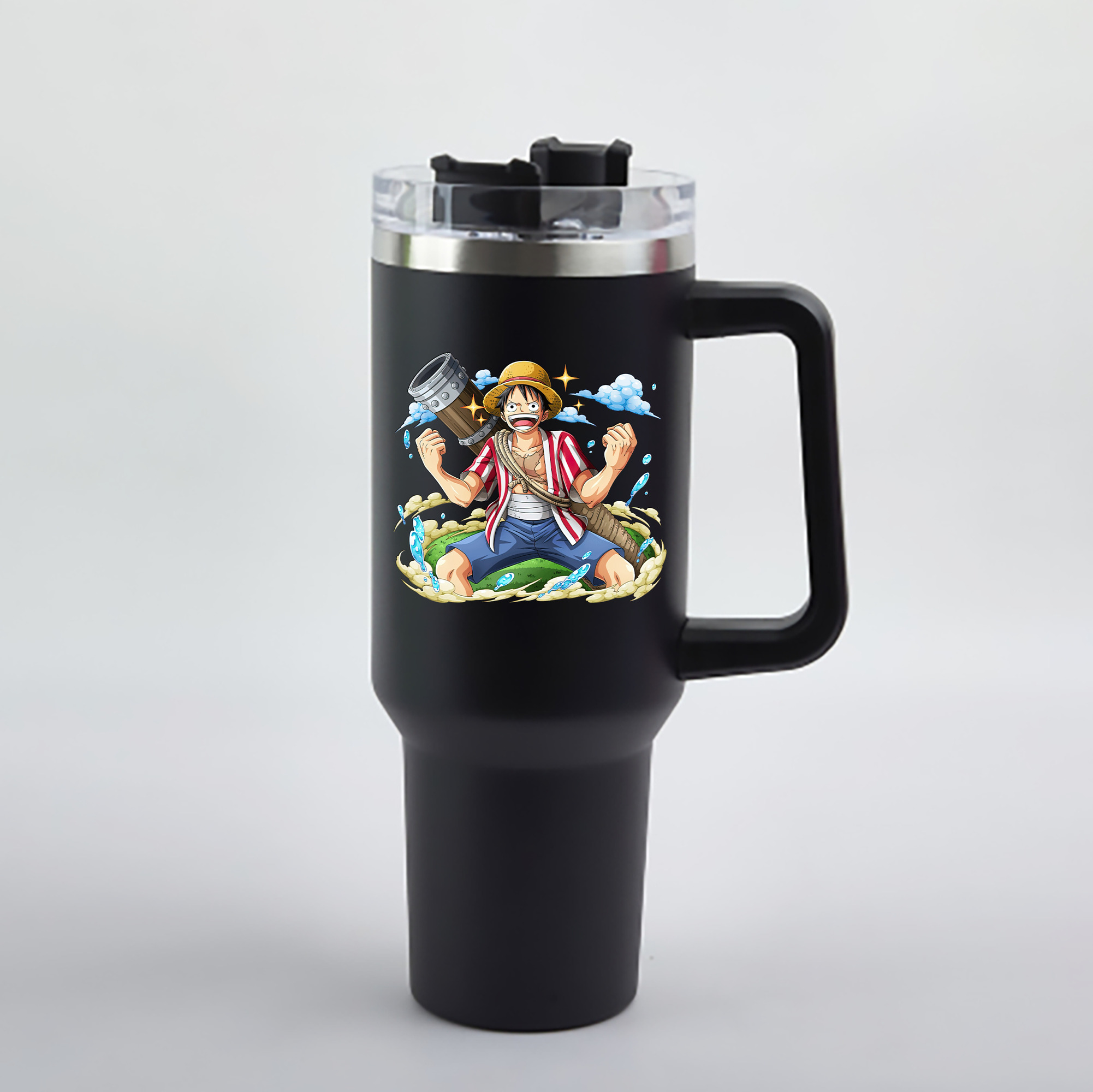 ワンピース モンキー・D・ルフィ ONE PIECE Monkey D. Luffy 1200mL車用タンブラー - クリスタルステッカー（プラスチックストロー付き）