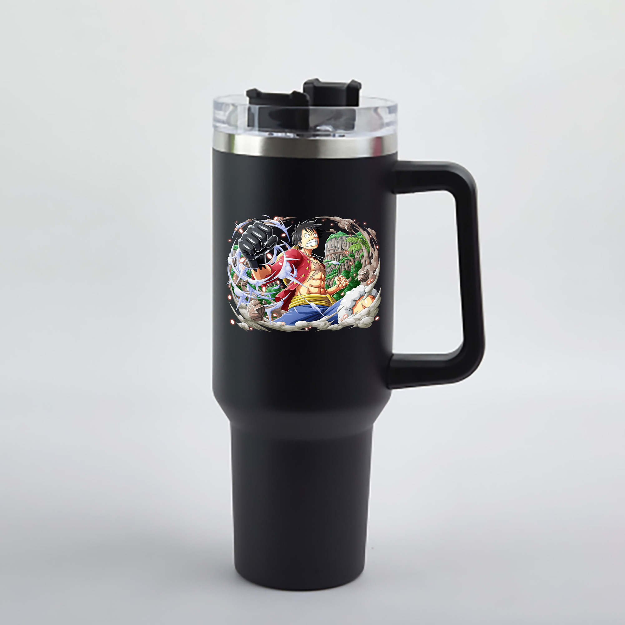 ワンピース モンキー・D・ルフィ ONE PIECE Monkey D. Luffy 1200mL車用タンブラー - クリスタルステッカー（プラスチックストロー付き）