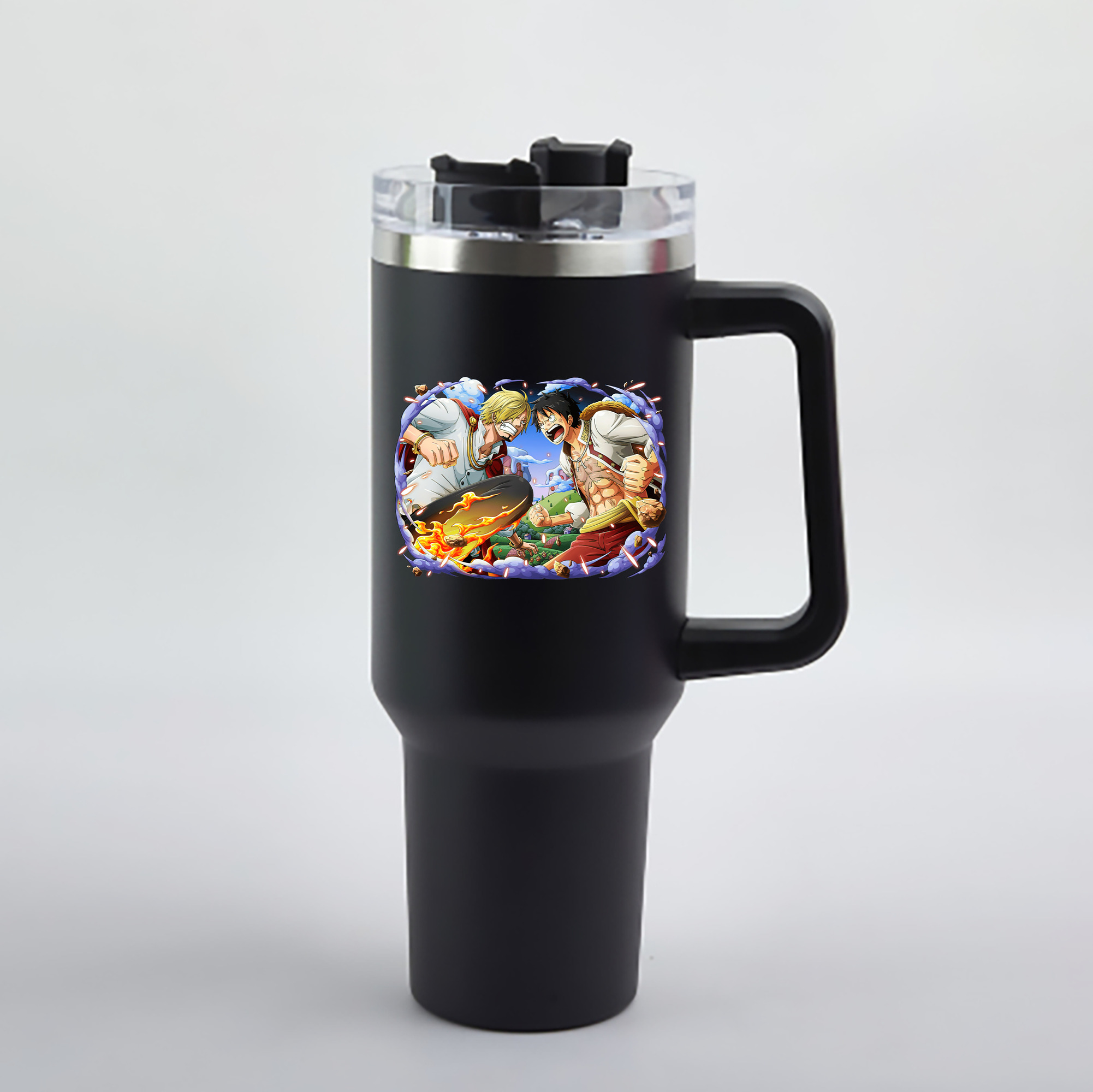 ワンピース モンキー・D・ルフィ ONE PIECE Monkey D. Luffy 1200mL車用タンブラー - クリスタルステッカー（プラスチックストロー付き）