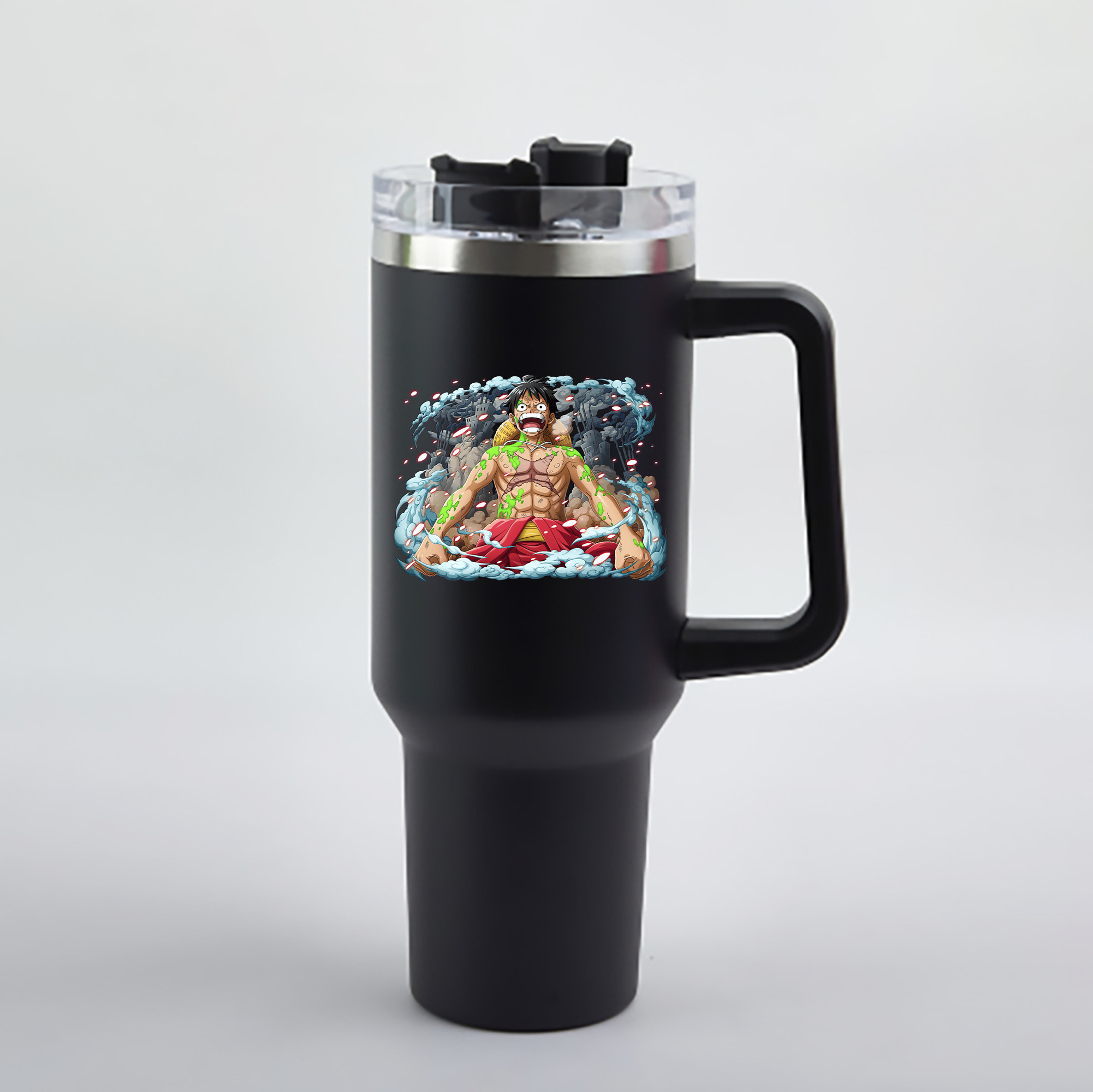 ワンピース モンキー・D・ルフィ ONE PIECE Monkey D. Luffy 1200mL車用タンブラー - クリスタルステッカー（プラスチックストロー付き）