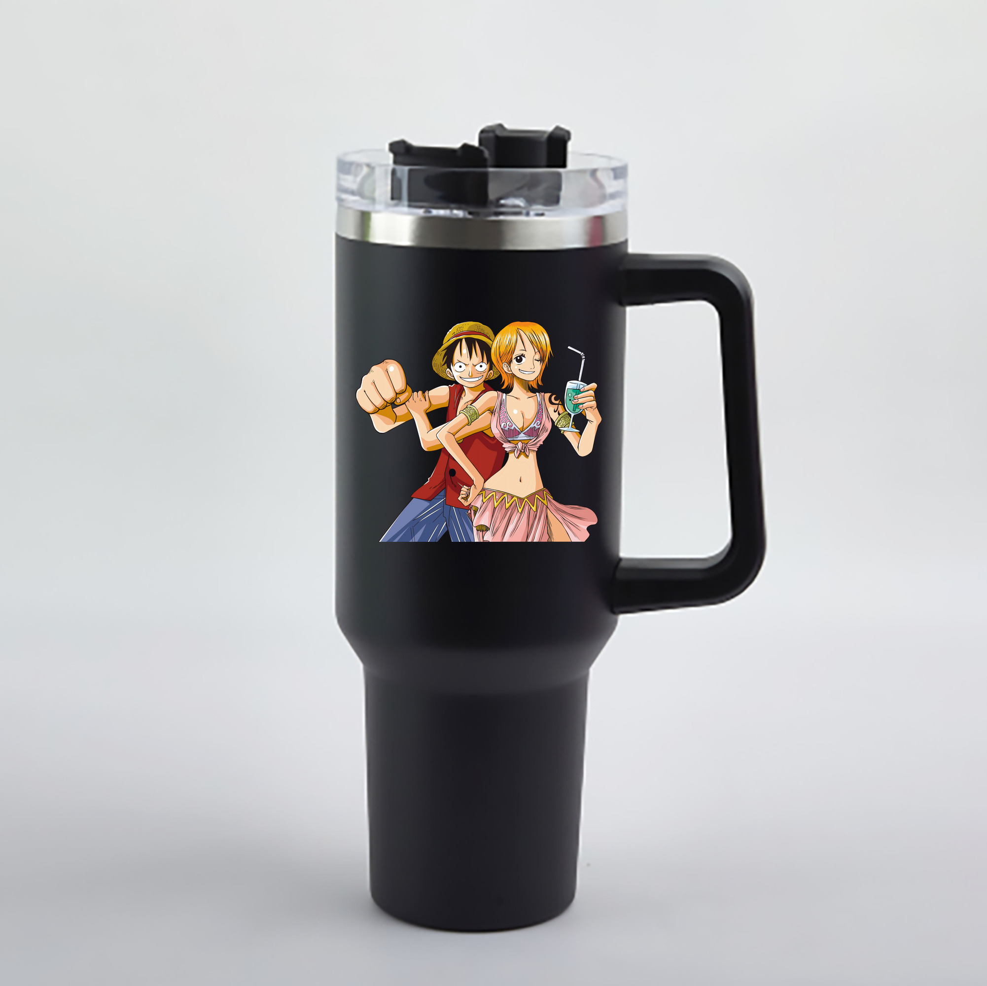 ワンピース モンキー・D・ルフィ ONE PIECE Monkey D. Luffy 1200mL車用タンブラー - クリスタルステッカー（プラスチックストロー付き）