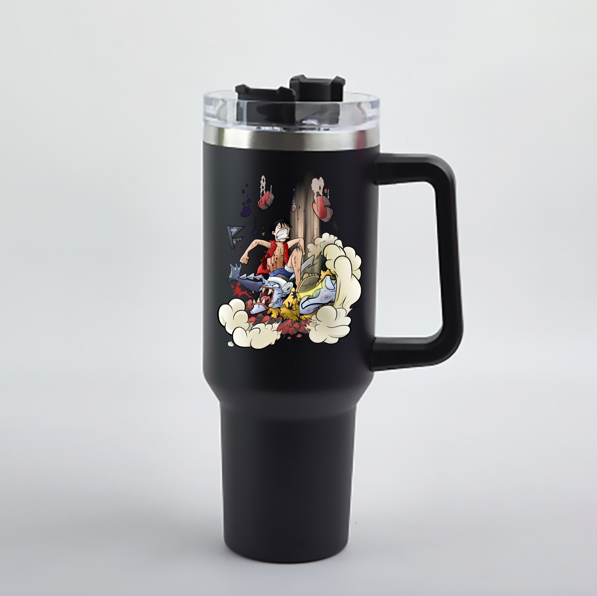 ワンピース モンキー・D・ルフィ ONE PIECE Monkey D. Luffy 1200mL車用タンブラー - クリスタルステッカー（プラスチックストロー付き）
