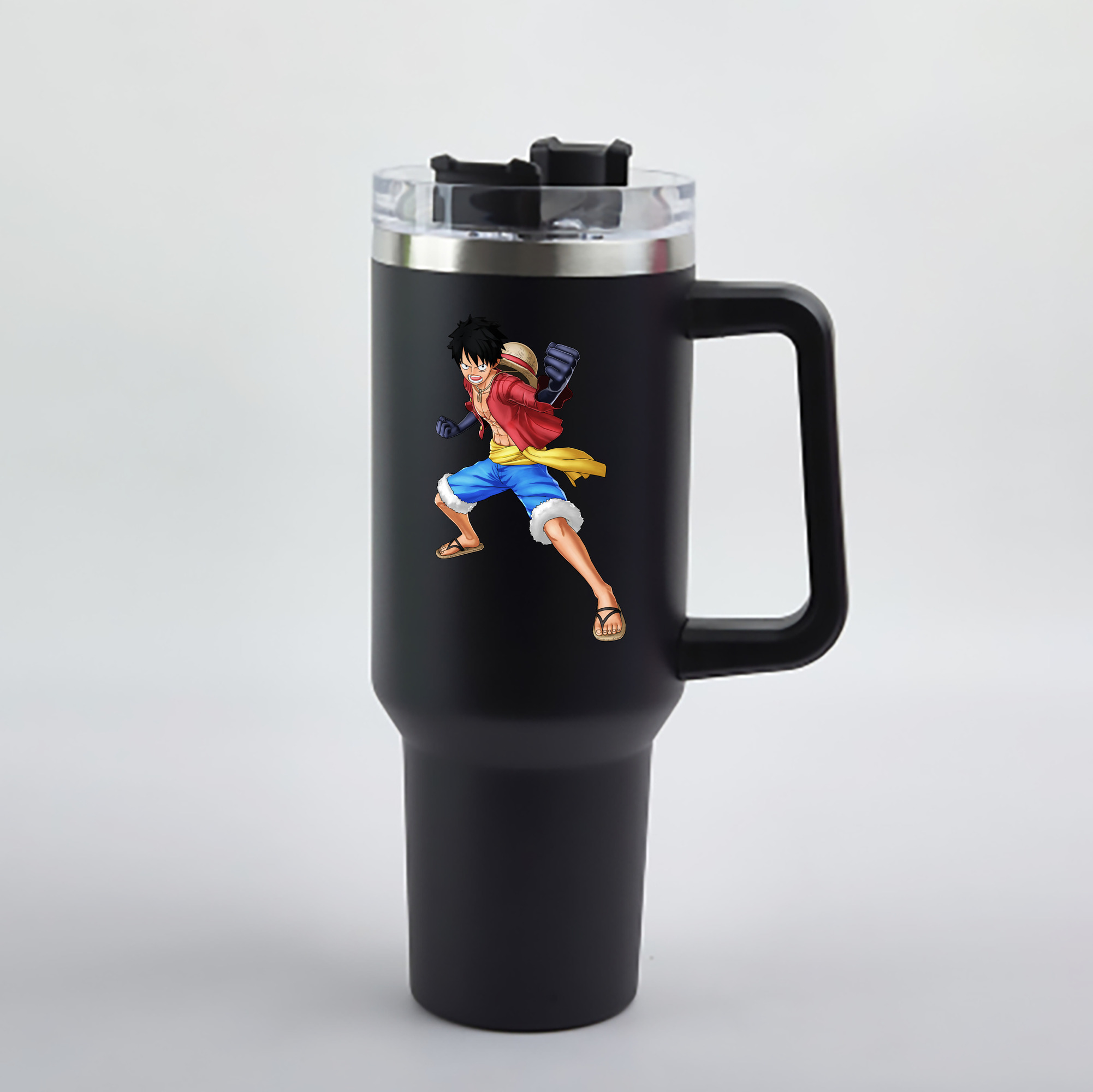 ワンピース モンキー・D・ルフィ ONE PIECE Monkey D. Luffy 1200mL車用タンブラー - クリスタルステッカー（プラスチックストロー付き）
