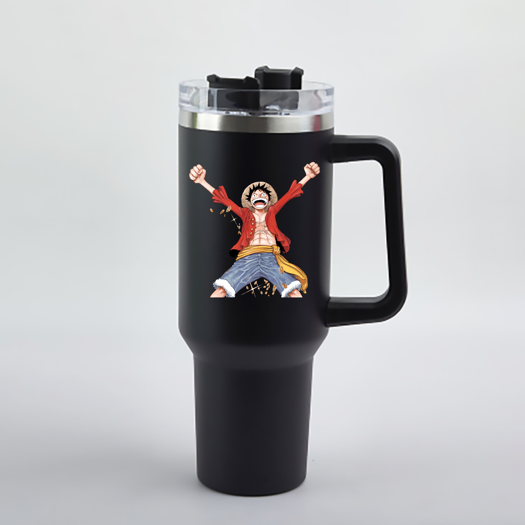 ワンピース モンキー・D・ルフィ ONE PIECE Monkey D. Luffy 1200mL車用タンブラー - クリスタルステッカー（プラスチックストロー付き）